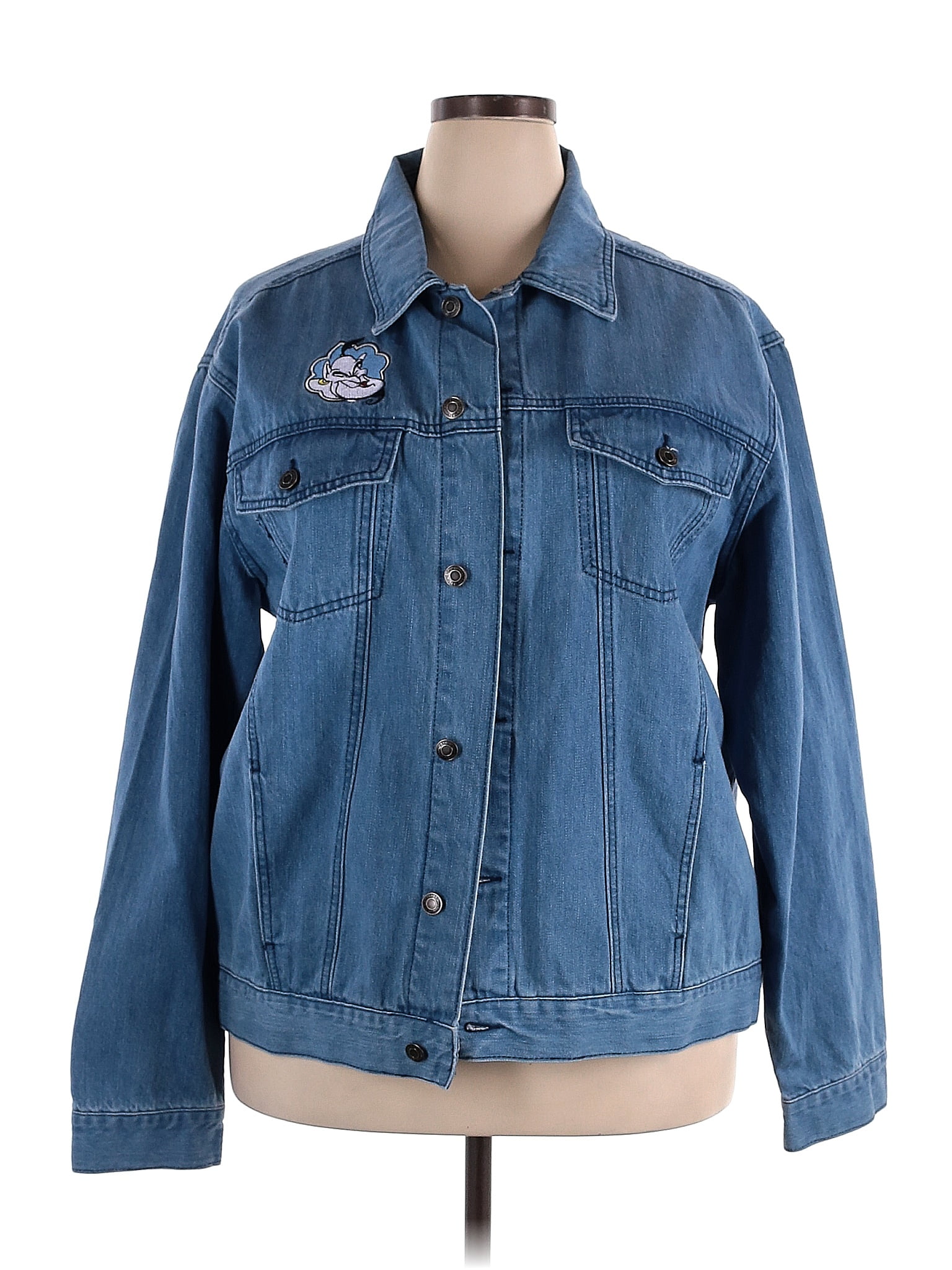 Disney 100 Cotton Solid Blue Denim Jacket Size Xxl 43 Off Thredup