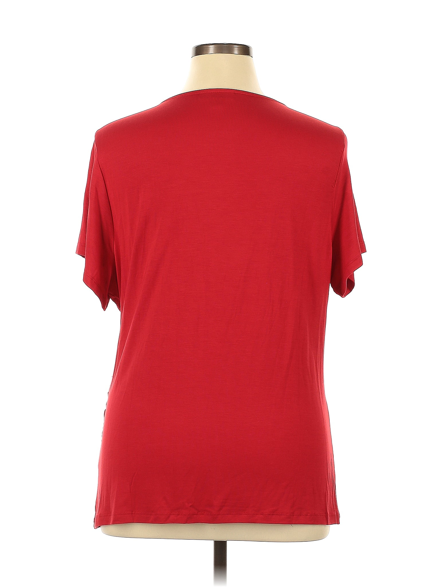 North Style Solid Red Short Sleeve Blouse Size 1X (Plus) - 52% off