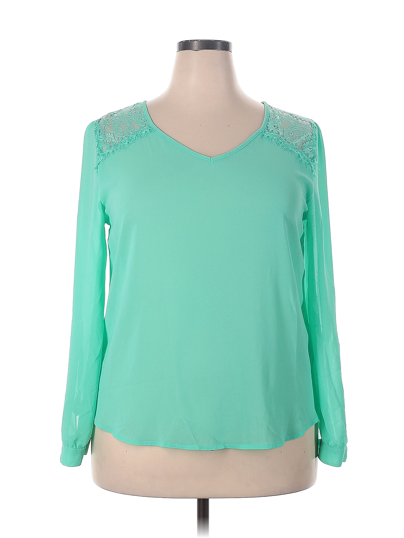 Mine Too 100 Polyester Green Teal Long Sleeve Blouse Size 2x Plus