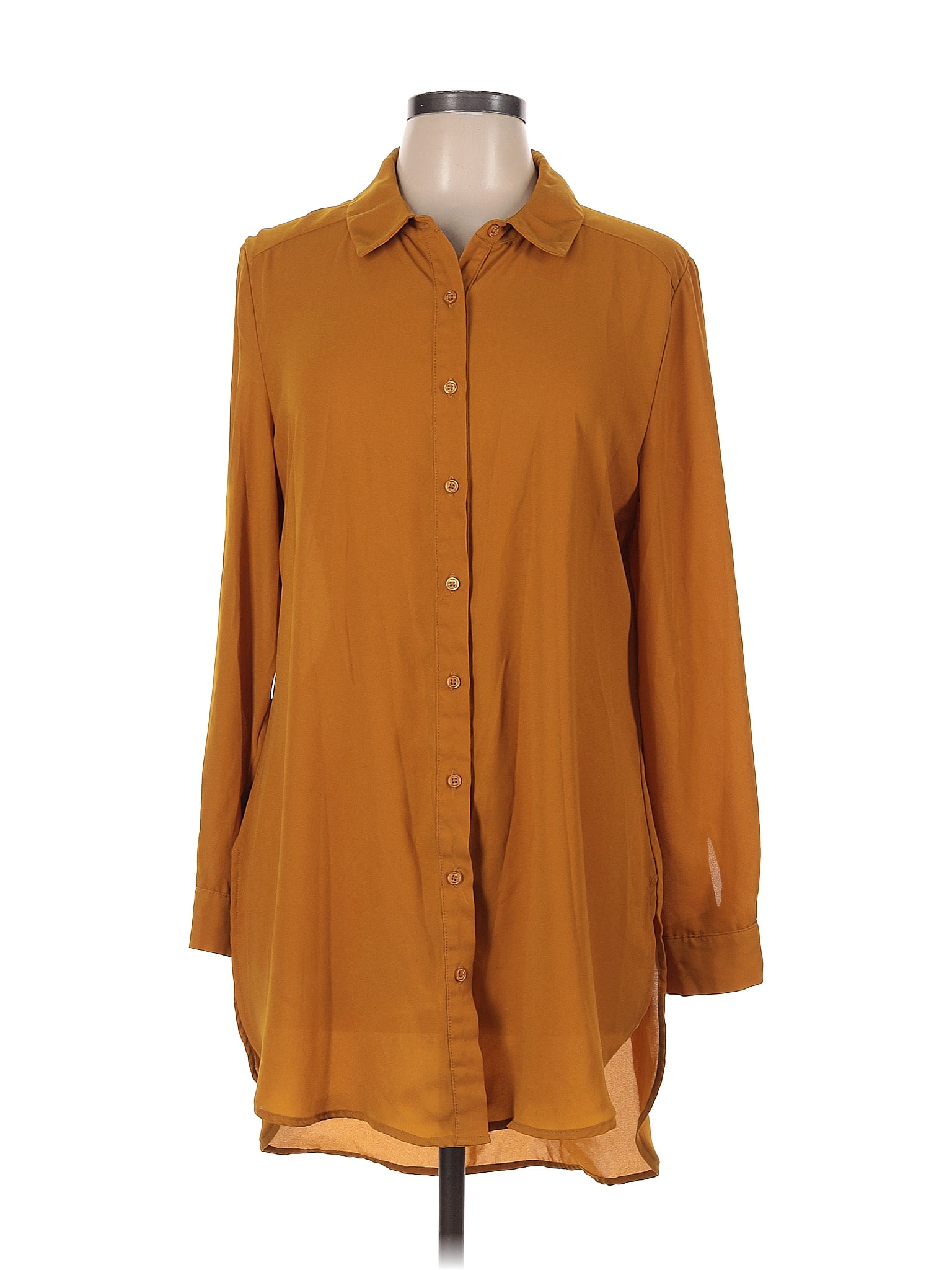 Como Vintage 100 Polyester Solid Yellow Brown Long Sleeve Blouse Size