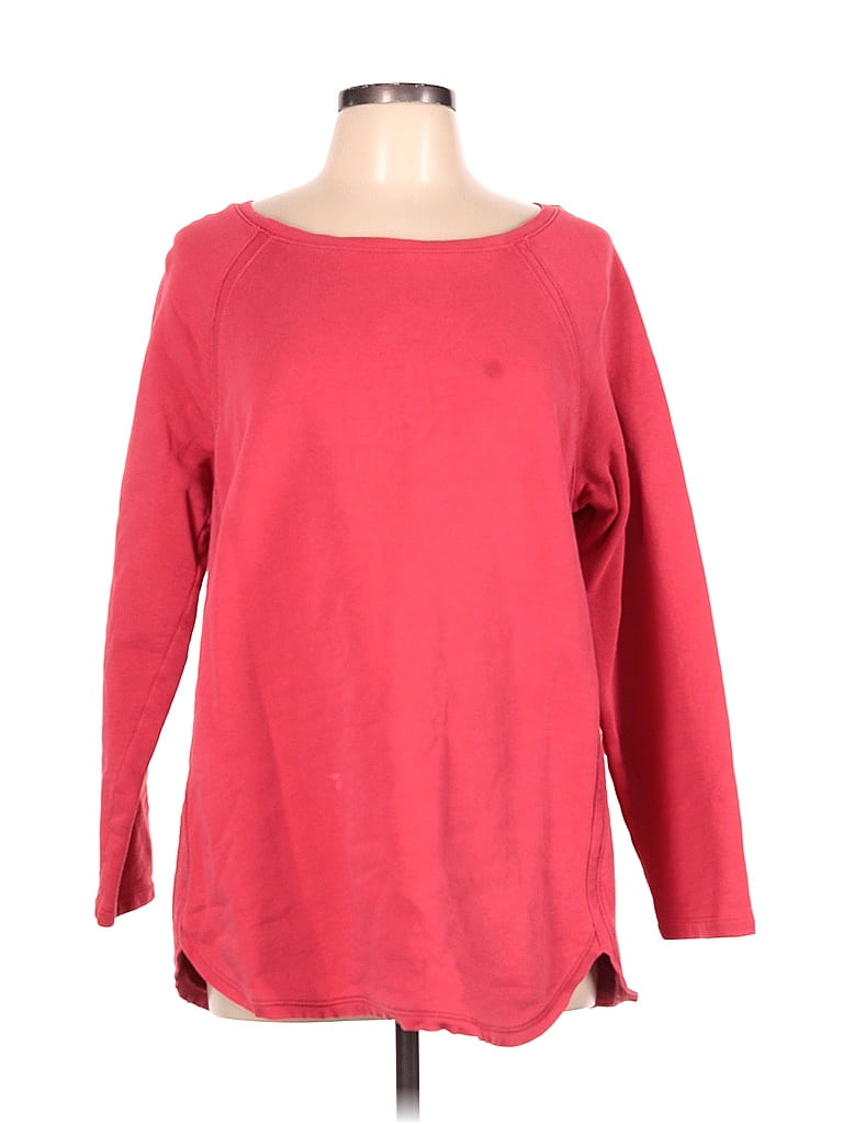 J Jill 100 Cotton Solid Color Block Red Sweatshirt Size L 72 Off