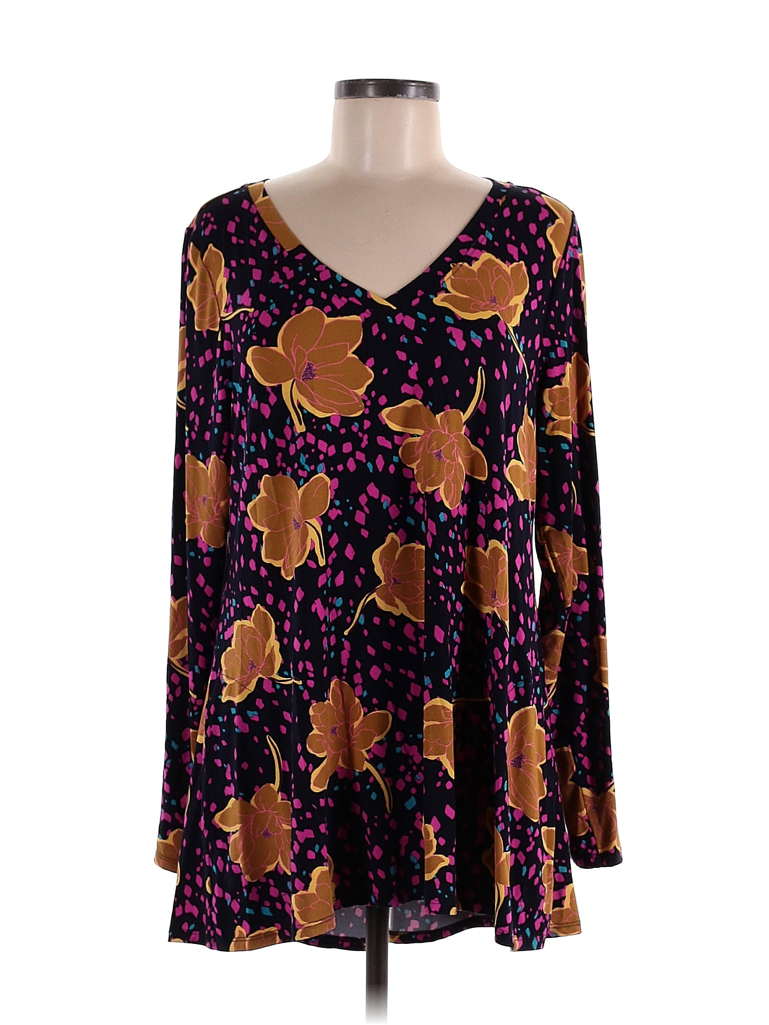 Logo By Lori Goldstein Floral Multi Color Purple Long Sleeve Blouse