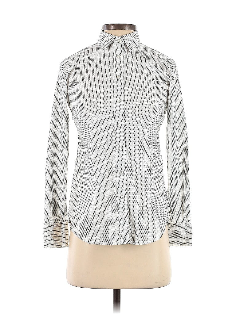 Ann Taylor Houndstooth Jacquard Marled Chevron-herringbone Gray Long Sleeve Button-Down Shirt Size 00 (Petite) - photo 1