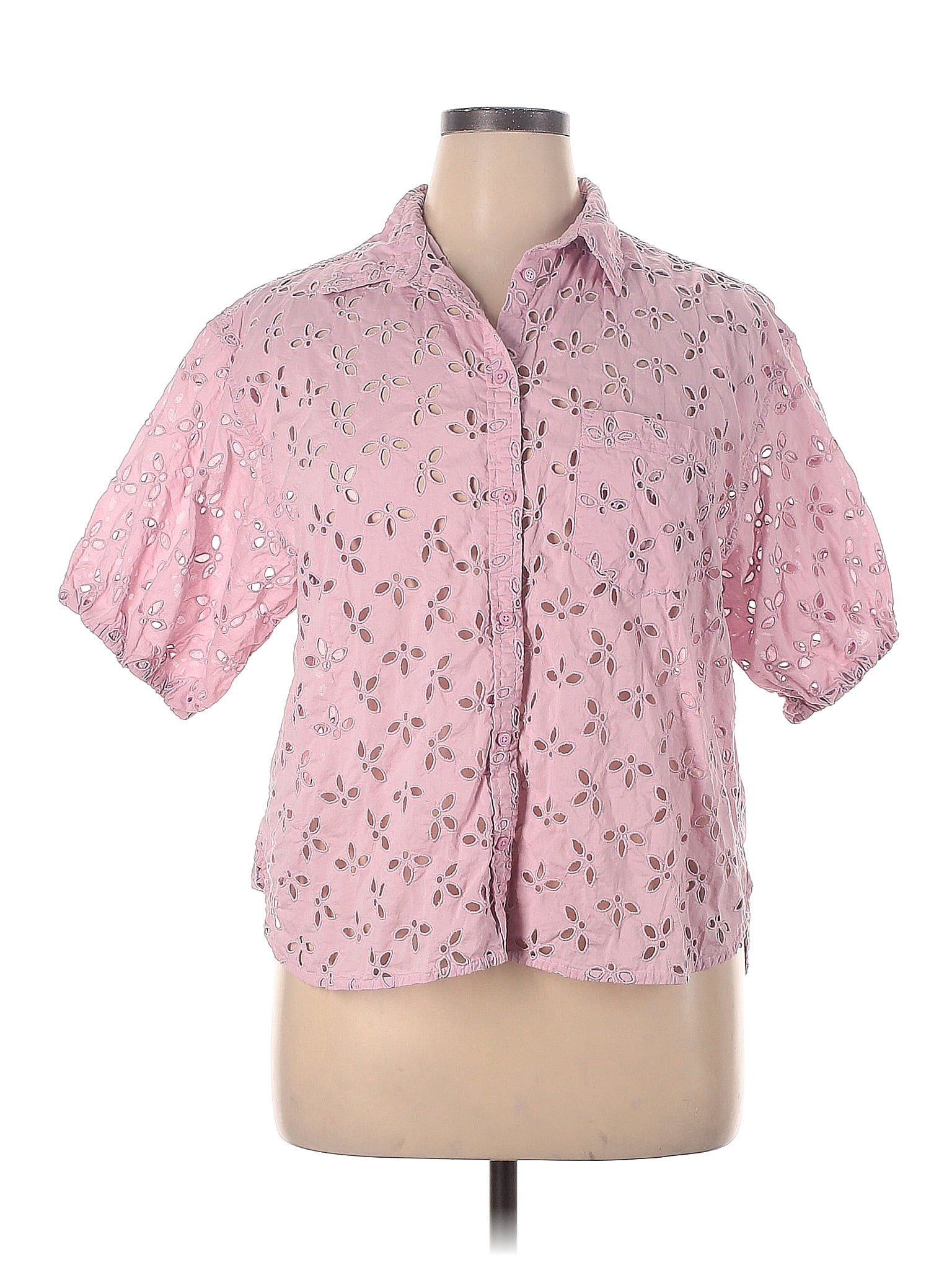 J Crew 100 Cotton Floral Pink Short Sleeve Blouse Size 18 Plus 71