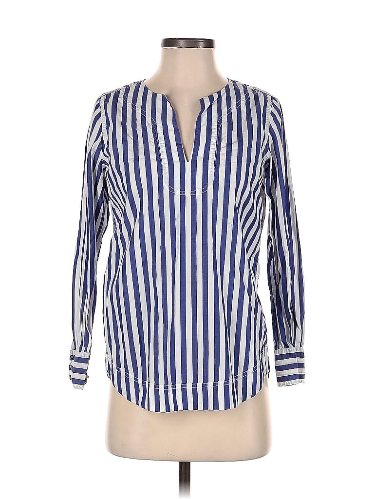 J Crew 100 Cotton Color Block Stripes Blue Long Sleeve Blouse Size Xxs