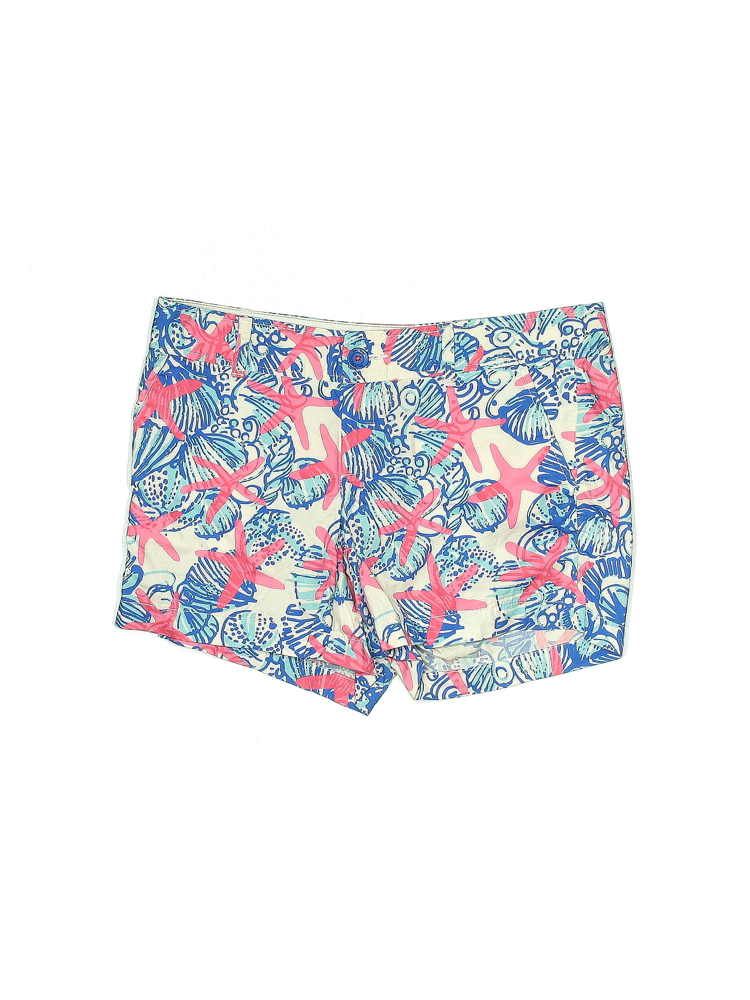 Lilly Pulitzer 100 Cotton Floral Blue Khaki Shorts Size 8 68 Off