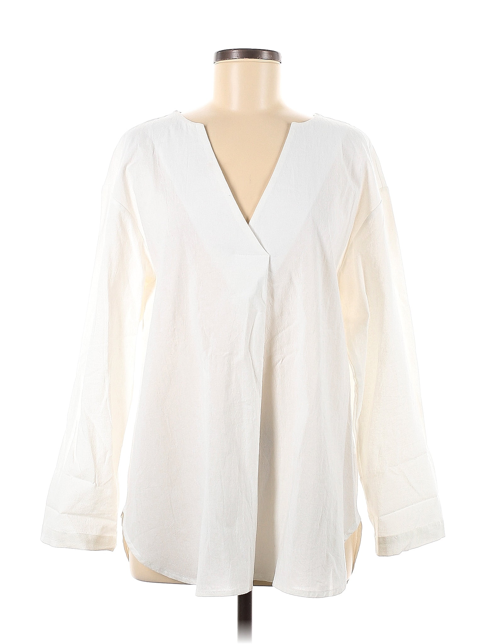 Noracora 100 Cotton Solid White Ivory Long Sleeve Blouse Size M 57