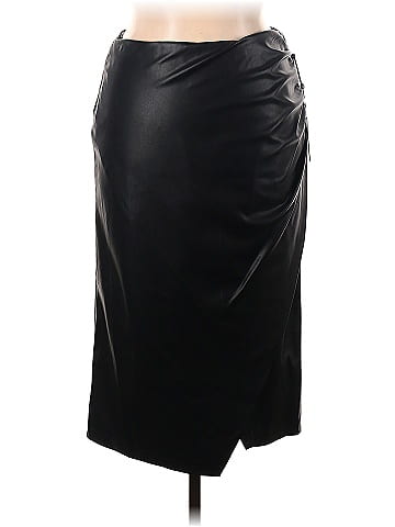 dkny black leather skirt