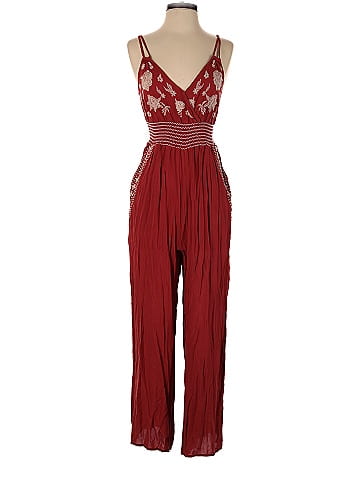 American Eagle Outfitters 100% Viscose Solid Maroon Burgundy Jumpsuit Size  S - 53% off