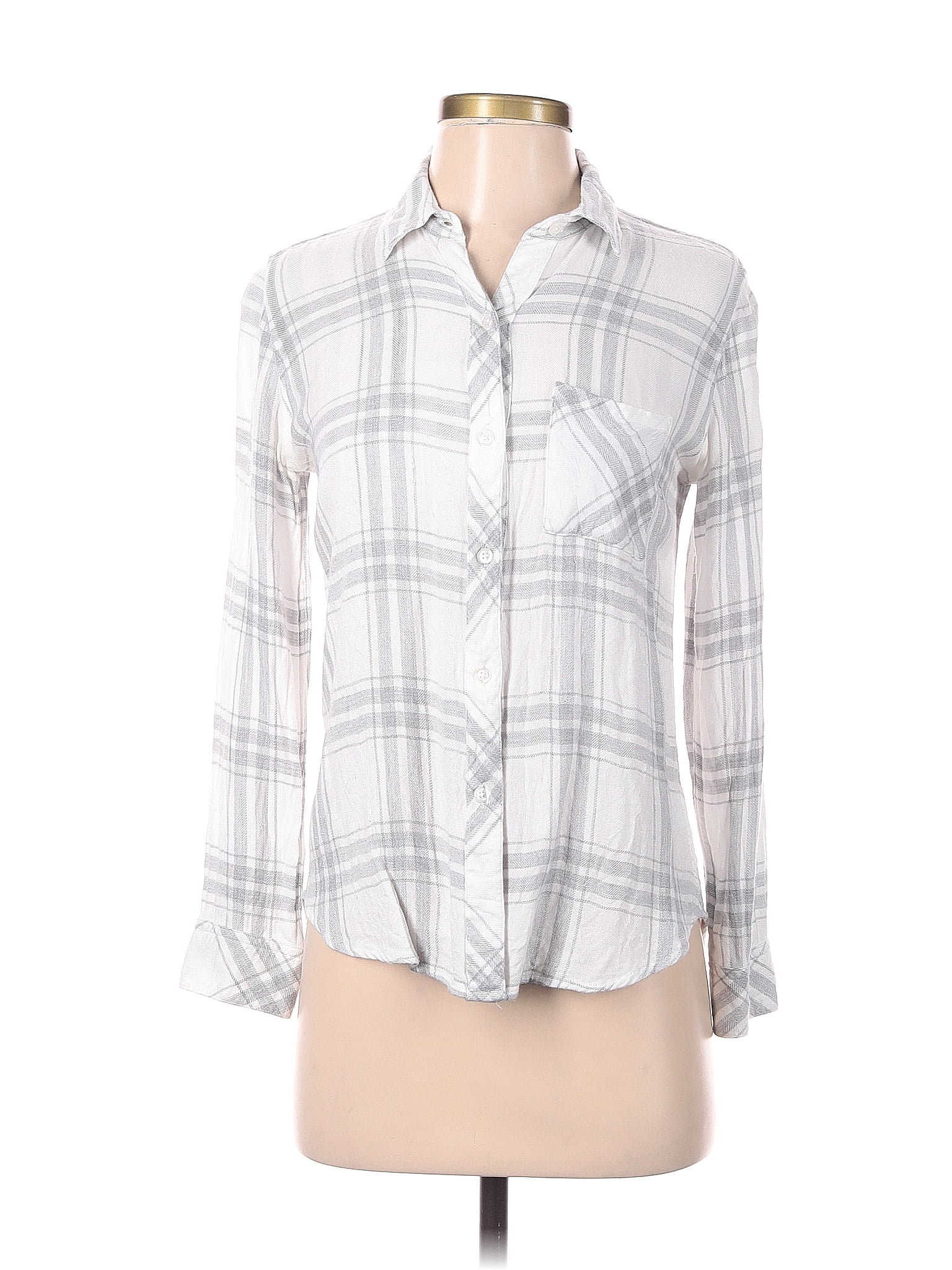 Rails 100% Rayon Plaid White Silver Long Sleeve Button-Down Shirt Size ...