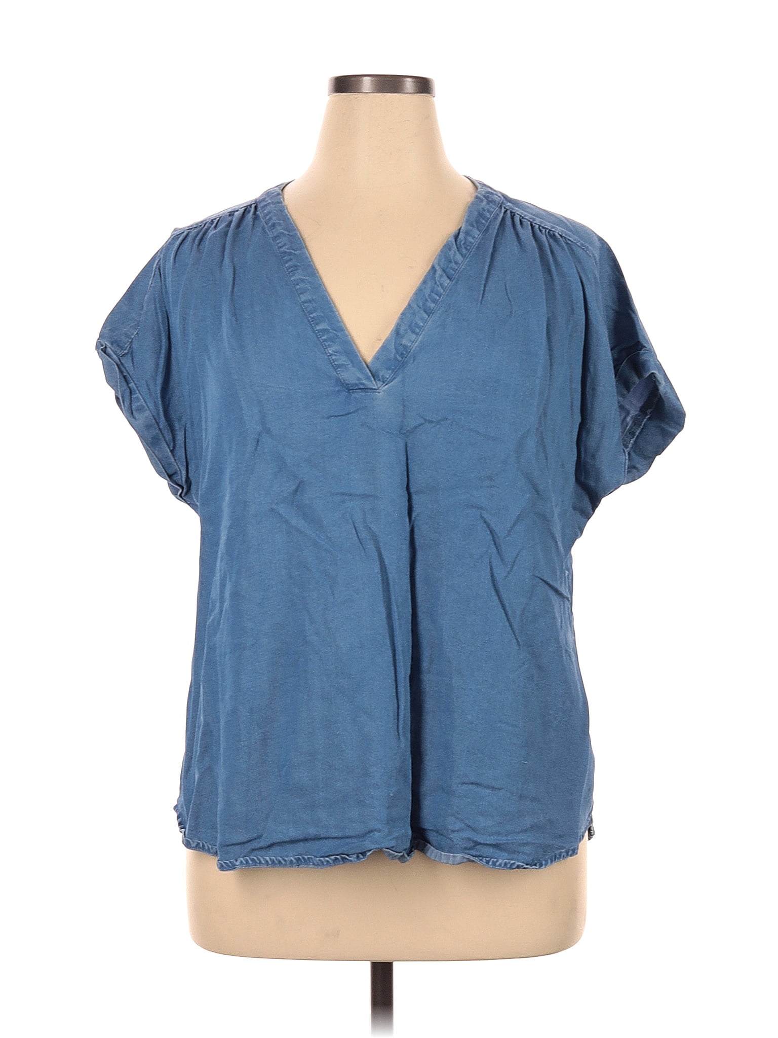 Gap 100 Lyocell Blue Short Sleeve Blouse Size Xl 71 Off Thredup