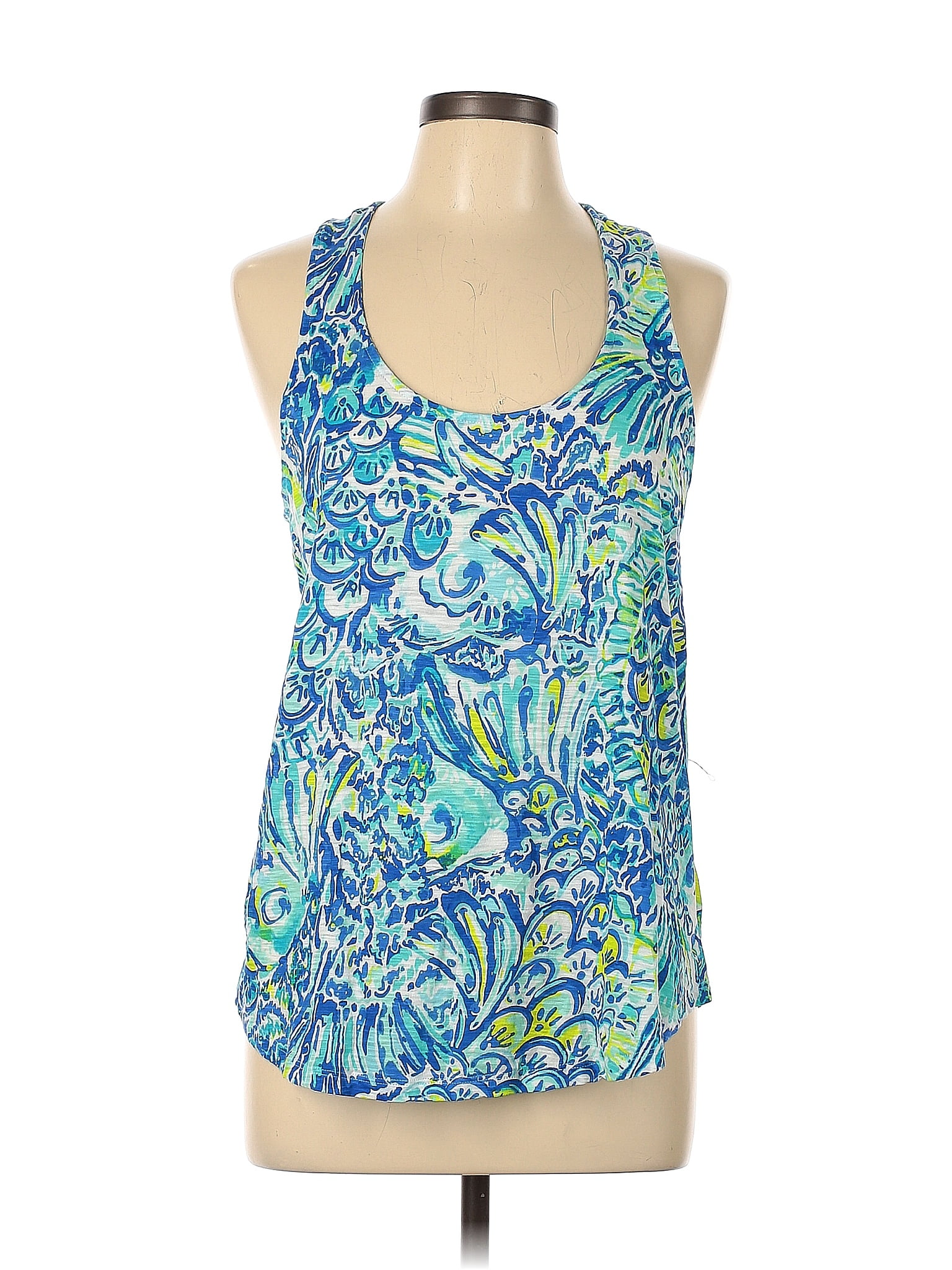 Lilly Pulitzer 100 Cotton Color Block Blue Sleeveless Top Size L 59