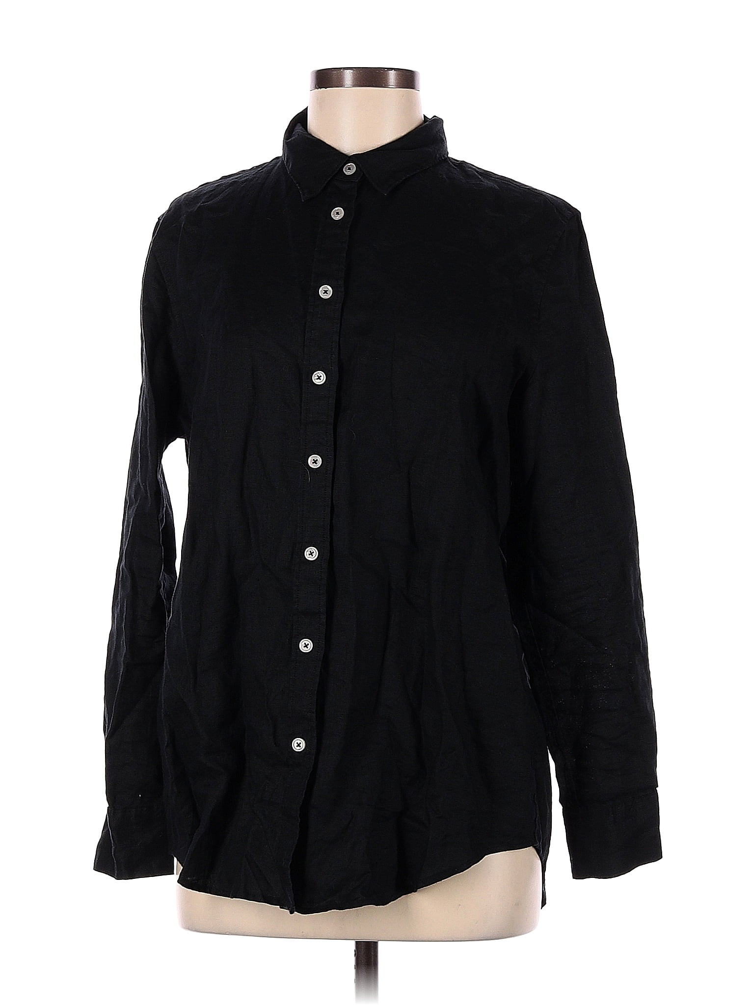 Quince 100% Linen Solid Black Long Sleeve Button-Down Shirt Size M - 49 ...