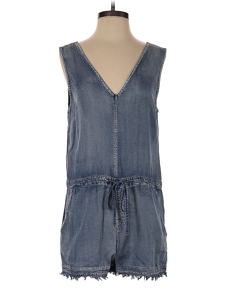 Mustard Seed Solid Blue Romper Size S 60 off ThredUp