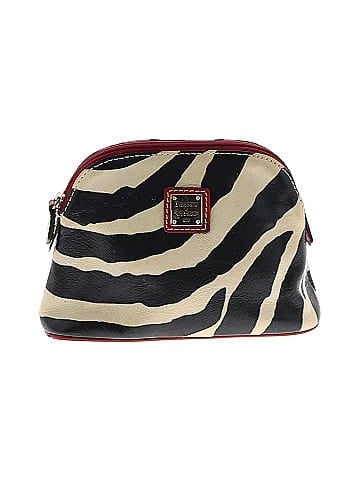 Dooney Bourke 100 Leather Zebra Print Tan Burgundy Makeup Bag