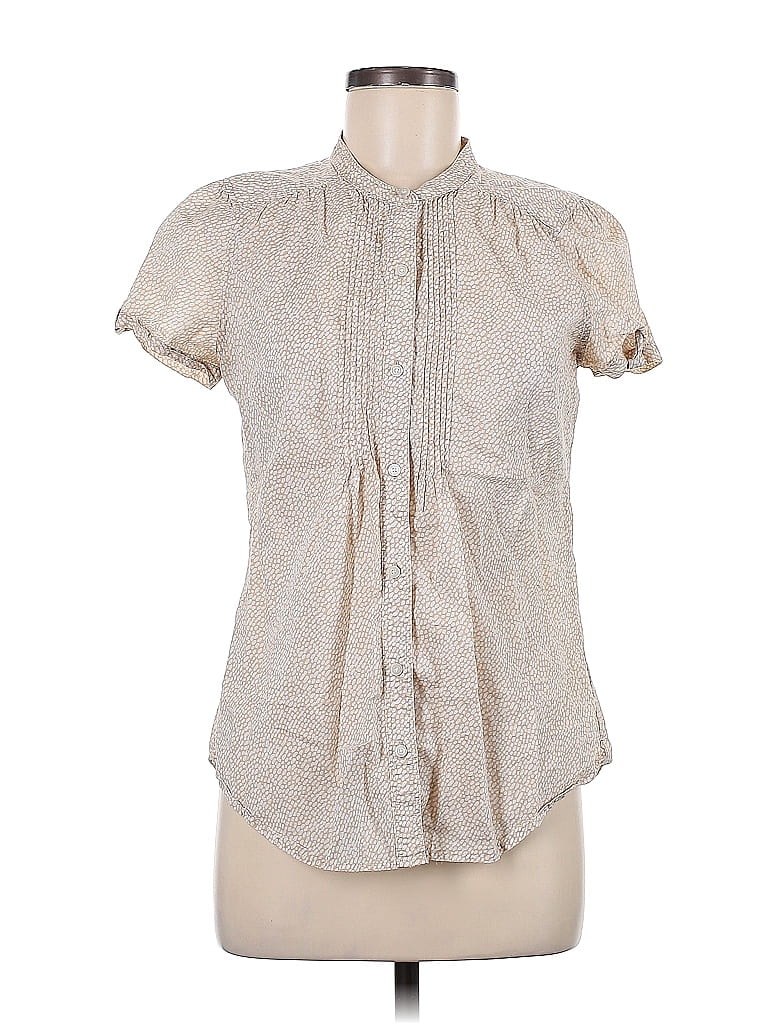 St. John's Bay 100% Cotton Tan Ivory Short Sleeve Button-Down Shirt