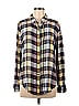 Caslon 100% Rayon Plaid Checkered-gingham Color Block Yellow Long Sleeve Button-Down Shirt Size M - photo 1