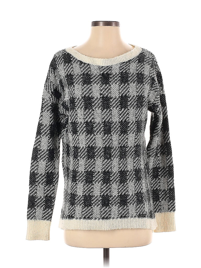 Express Checkered-gingham Houndstooth Grid Plaid Tweed Silver Pullover Sweater Size S - photo 1