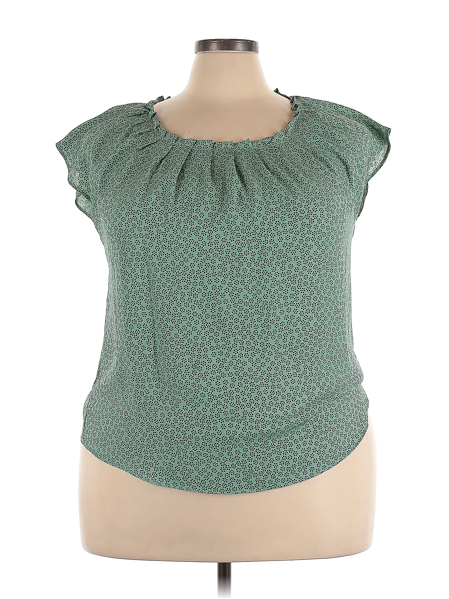 Lc Lauren Conrad 100 Polyester Polka Dots Green Short Sleeve Blouse