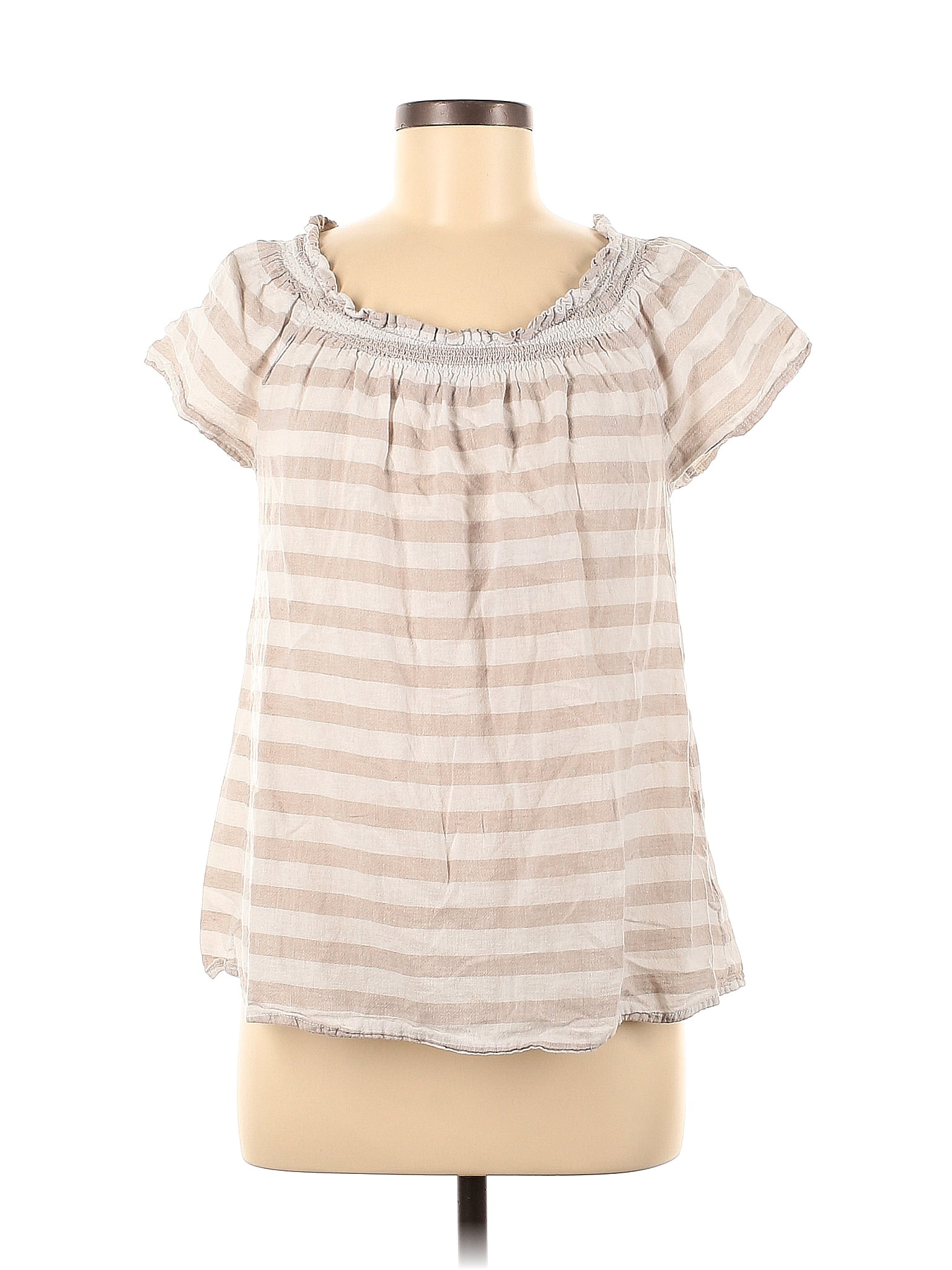 Beachlunchlounge Stripes Tan Short Sleeve Blouse Size M 70 Off Thredup