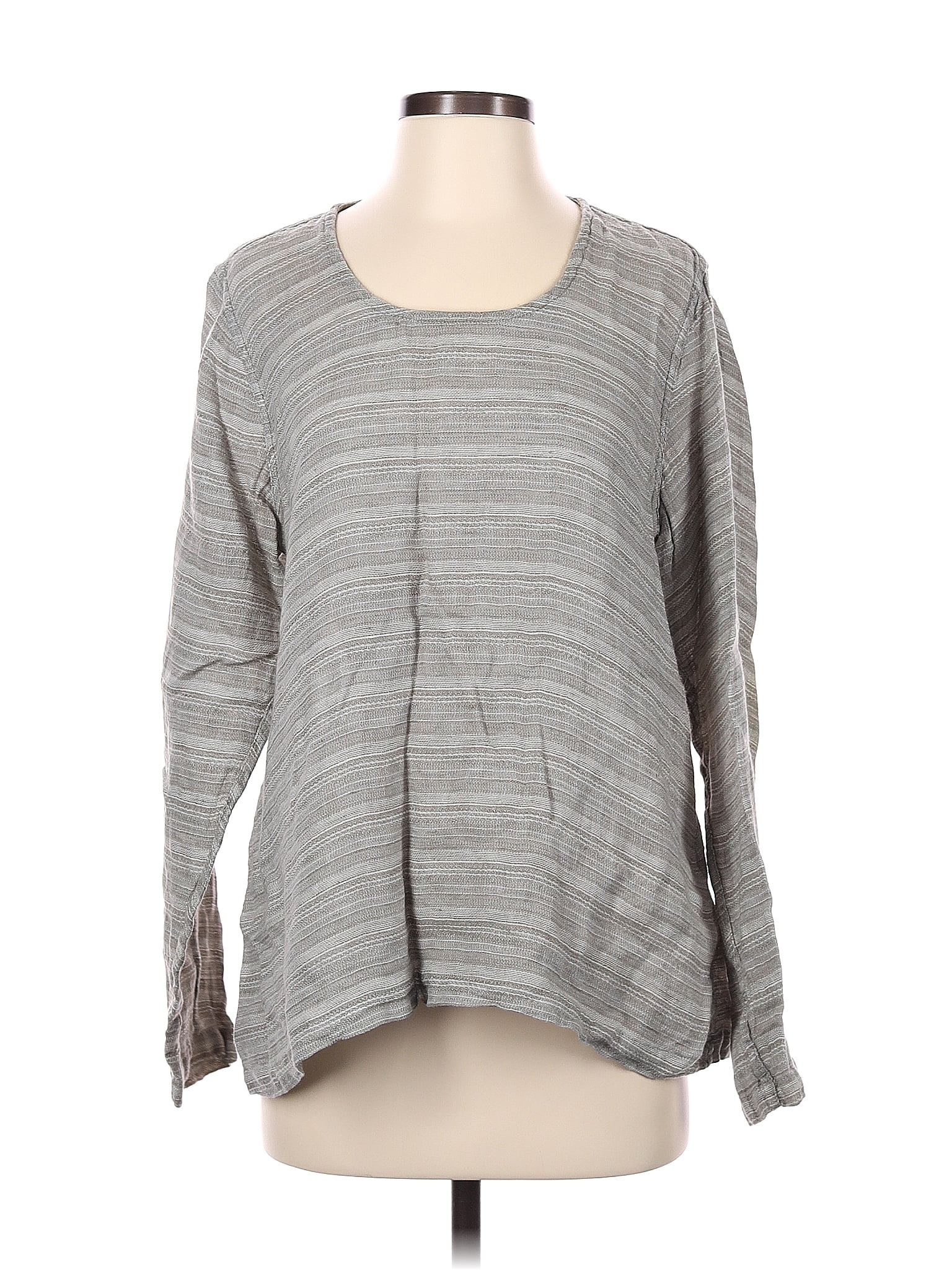 Flax 100% Linen Color Block Stripes Gray Long Sleeve Blouse Size S - 68 ...