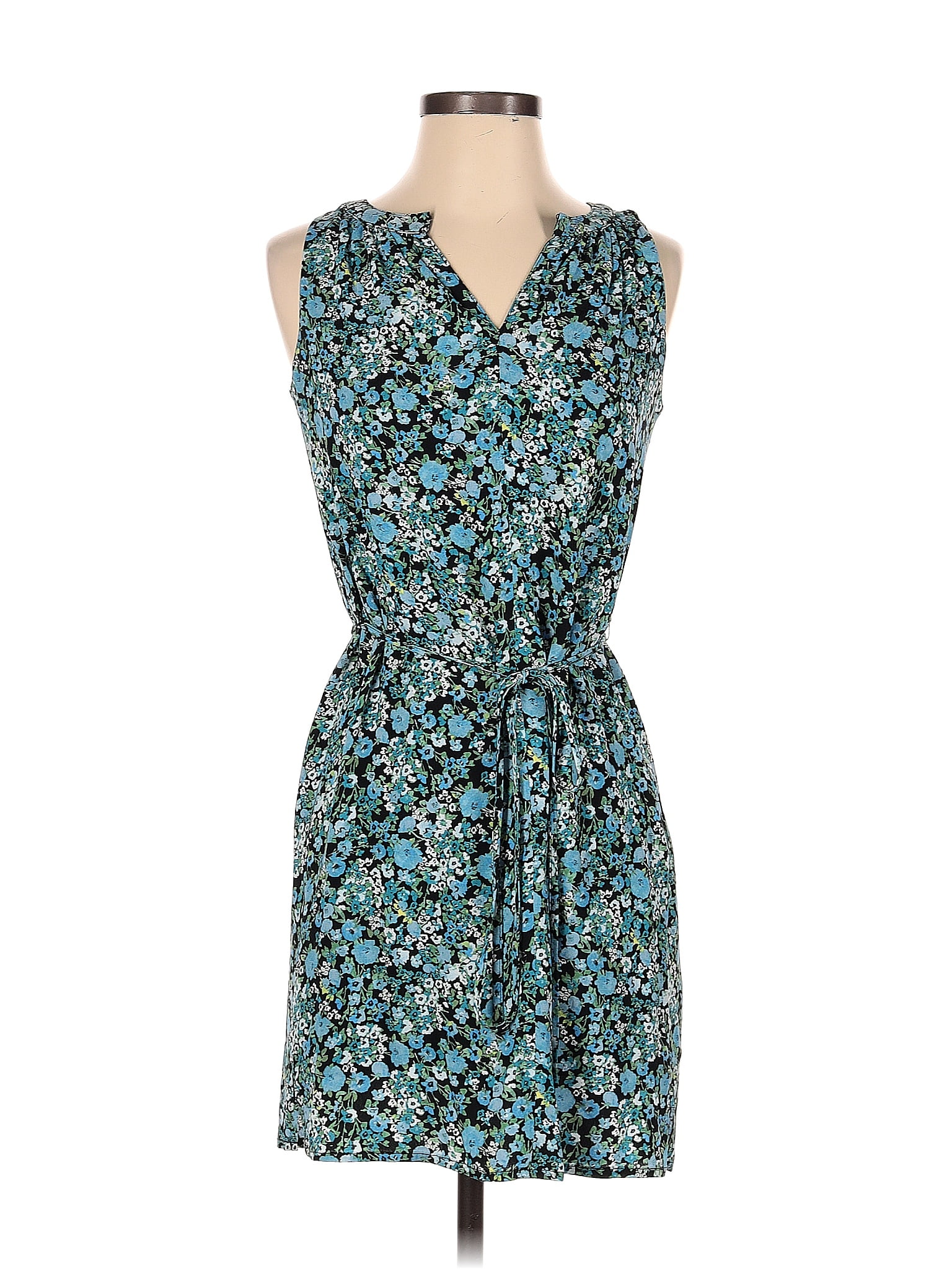 Ann Taylor LOFT 100 Rayon Floral Multi Color Blue Cocktail Dress Size