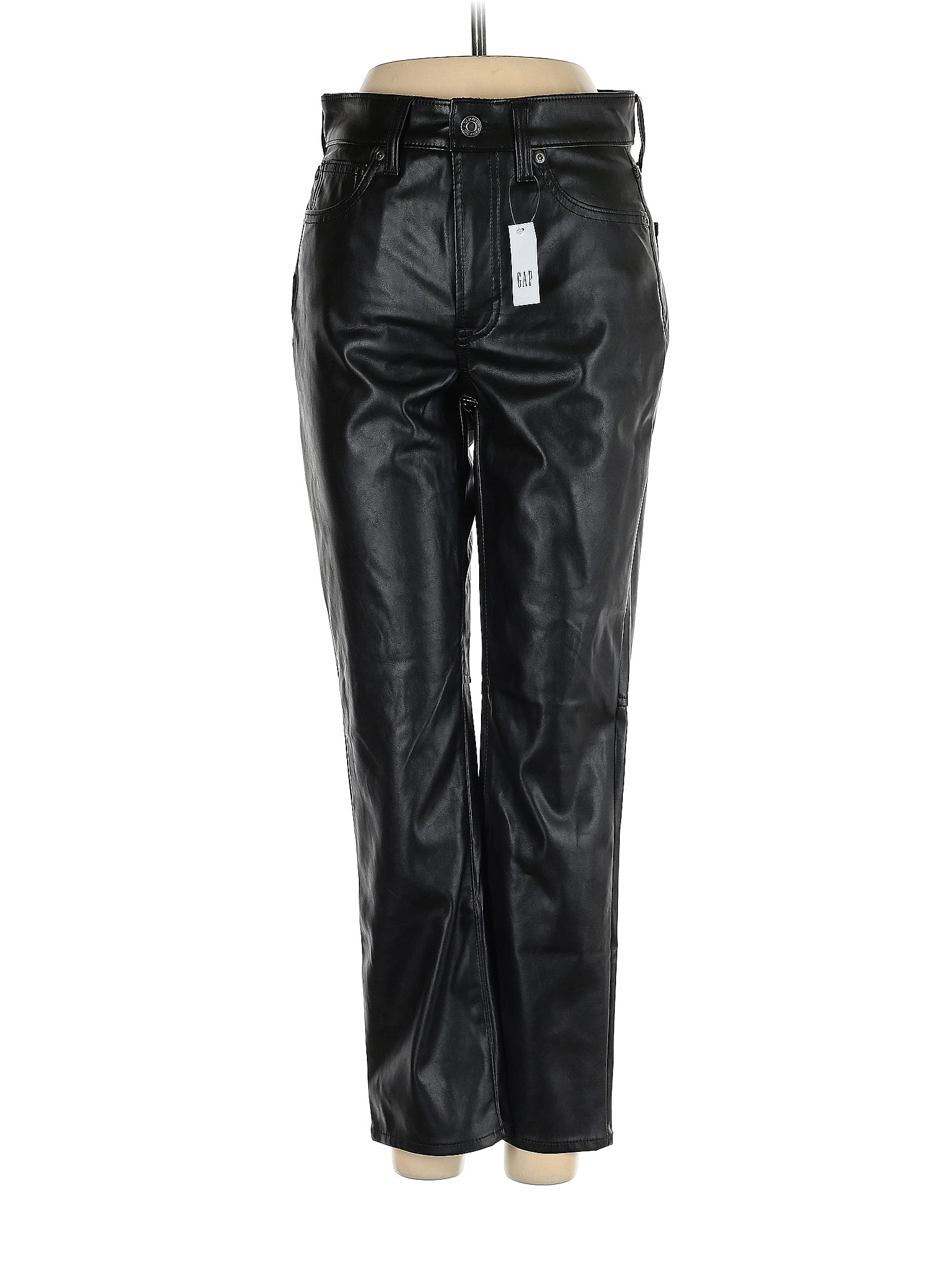 Gap 100% Polyester Solid Black Faux Leather Pants Size 2 (Petite) - 62% ...
