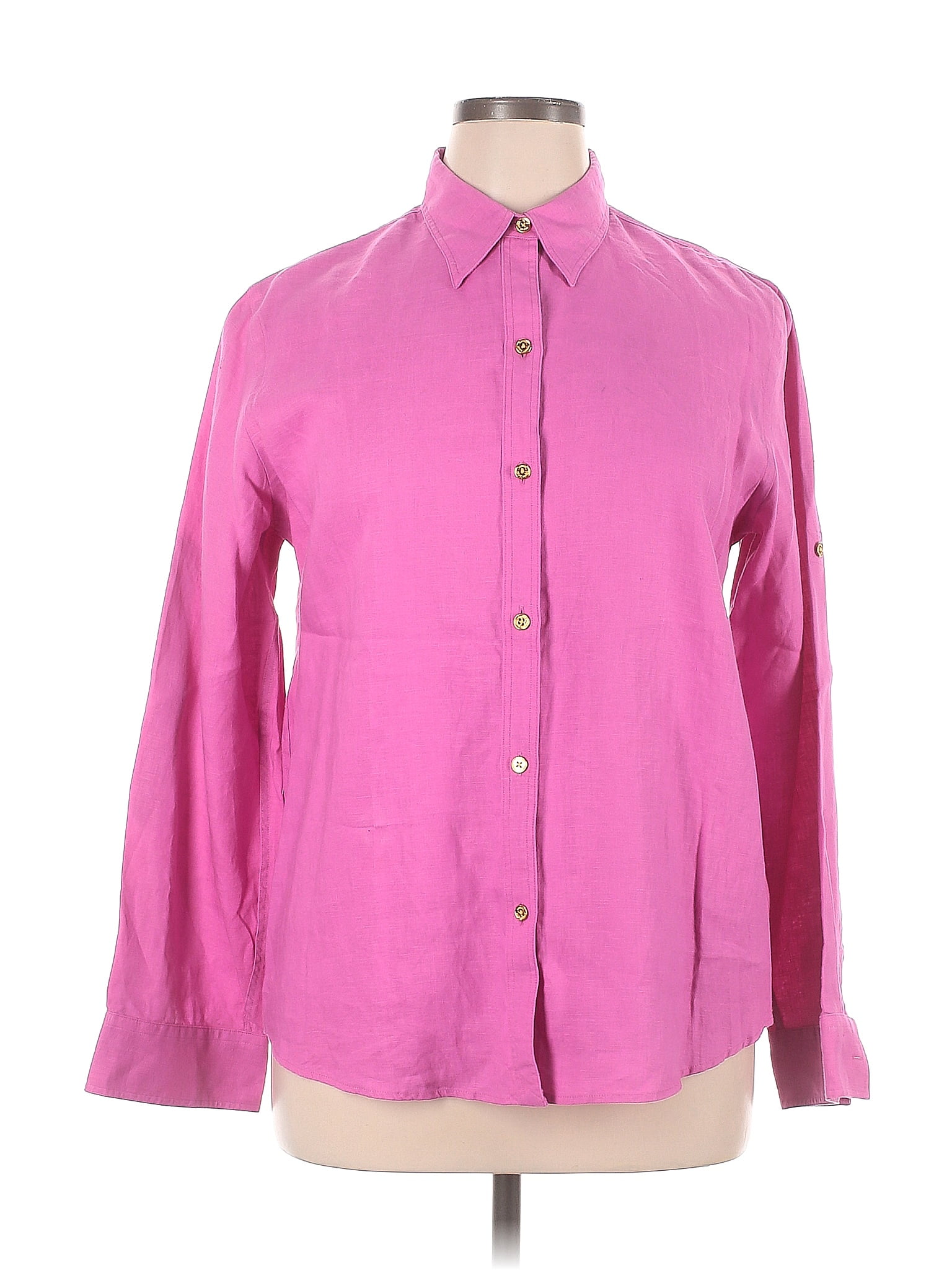 Lauren By Ralph Lauren 100 Linen Checkered Gingham Pink Long Sleeve