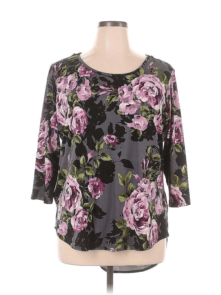 Kate And Mallory Designs Color Block Floral Black Long Sleeve Blouse Size