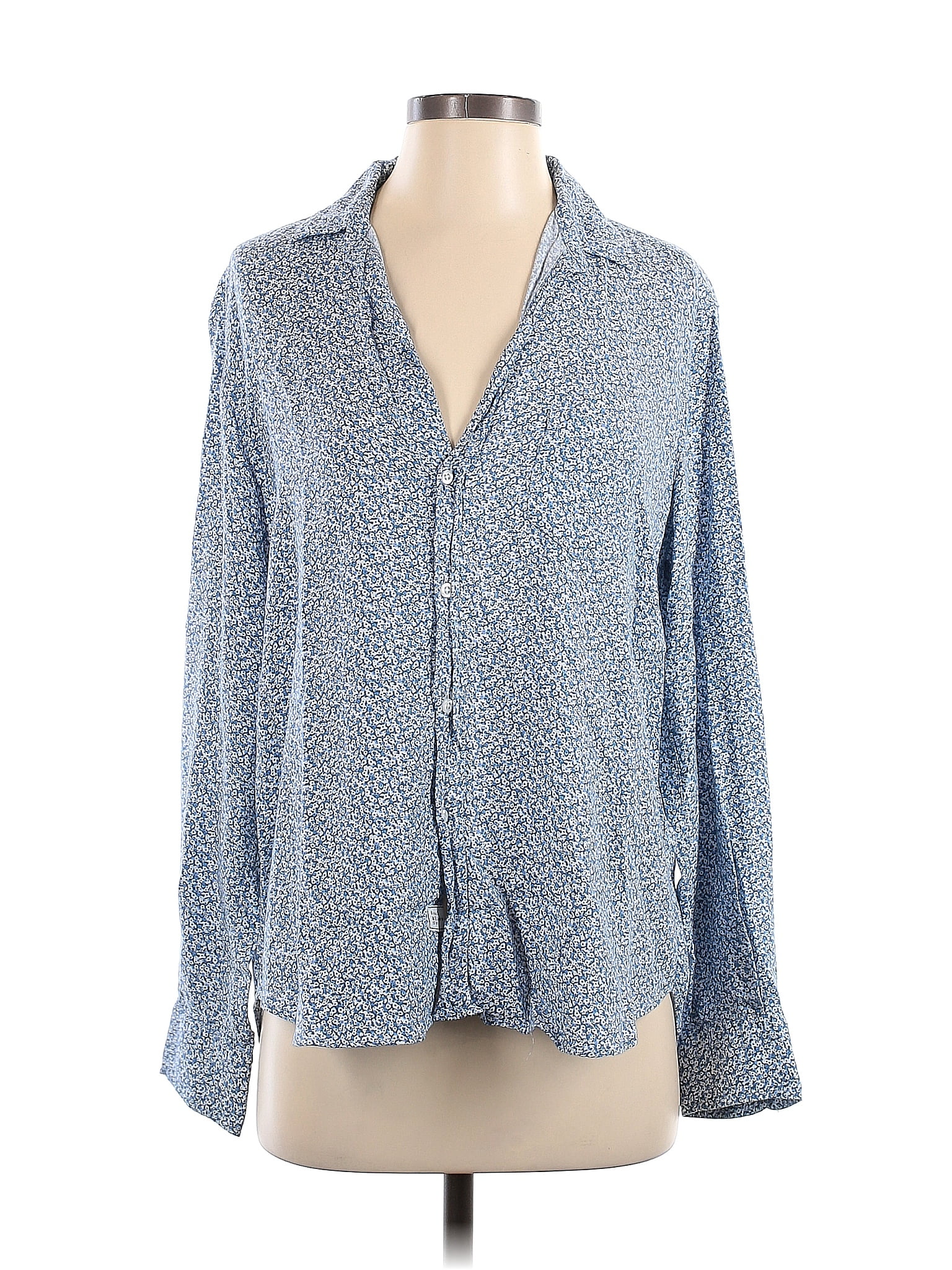 Frank & Eileen 100% Modal Floral Blue Long Sleeve Button-Down Shirt ...