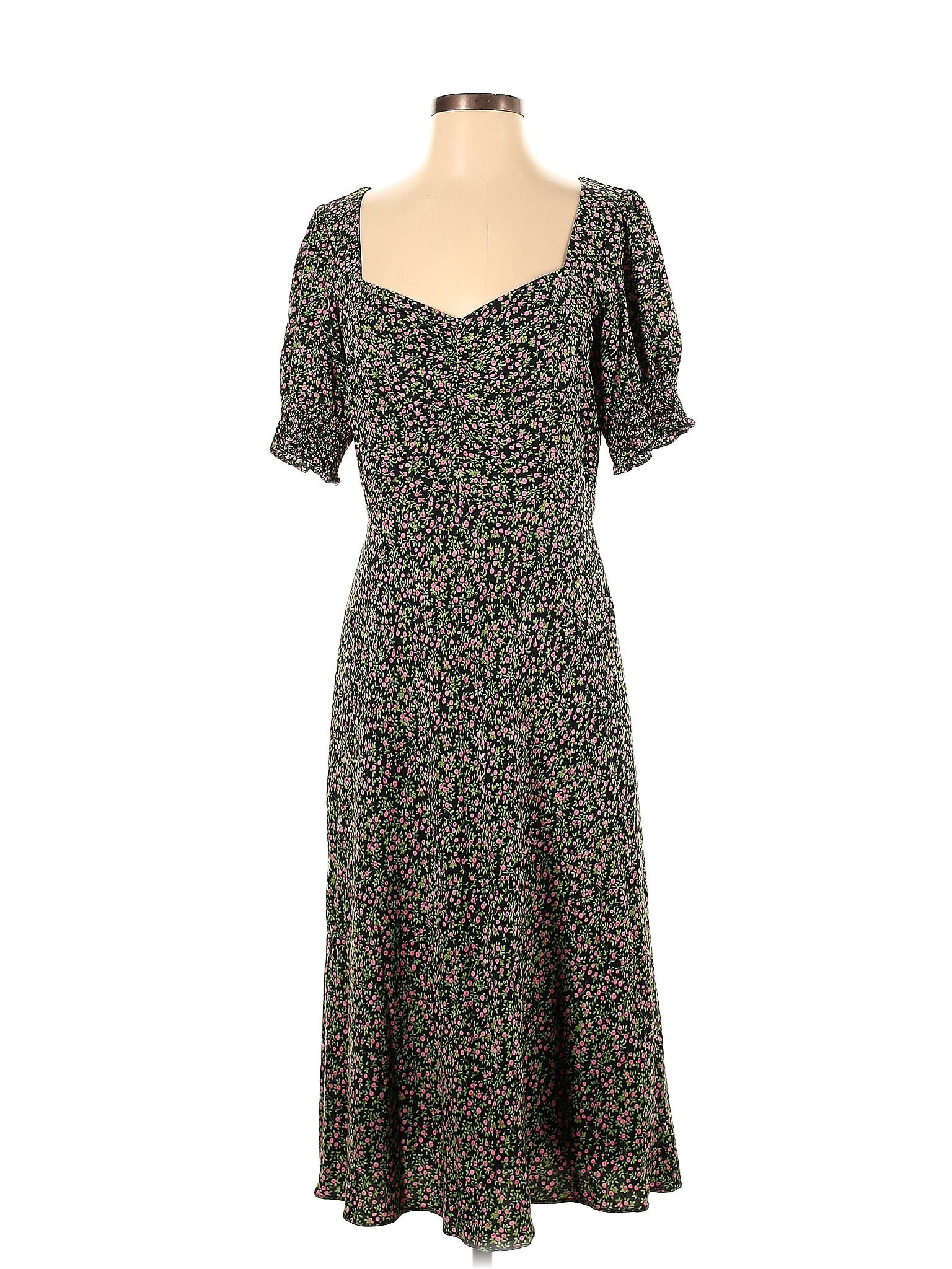 J Crew 100 Viscose Floral Motif Floral Black Casual Dress Size 4 70