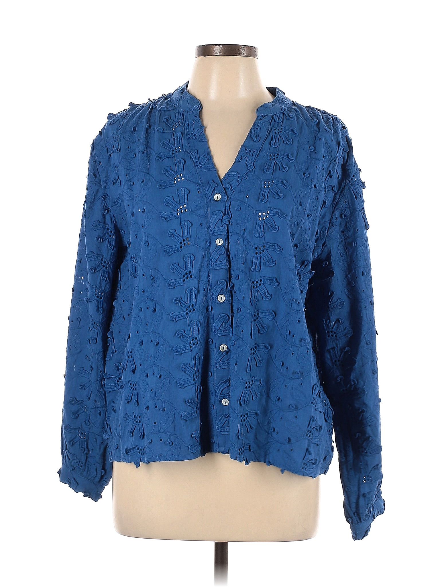 Seen Worn Kept 100% Cotton Polka Dots Blue Long Sleeve Button-Down ...