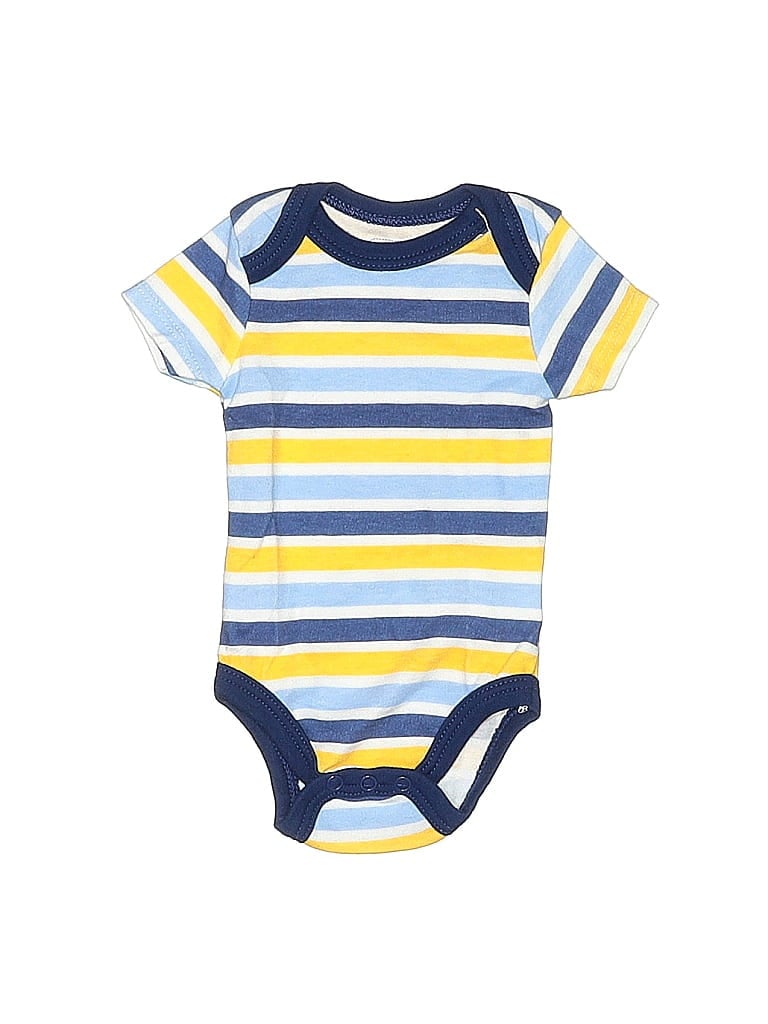 Quiltex Color Block Stripes Blue Short Sleeve Onesie Size 0-3 mo - photo 1