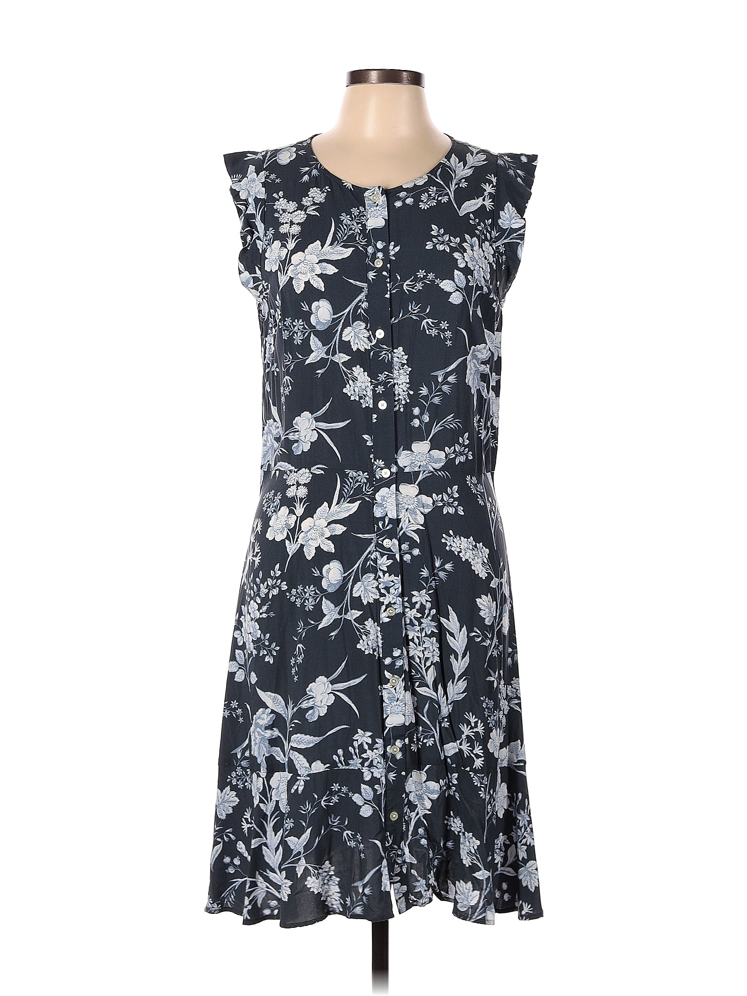 Ann Taylor LOFT 100% Rayon Floral Multi Color Blue Casual Dress Size 12 ...