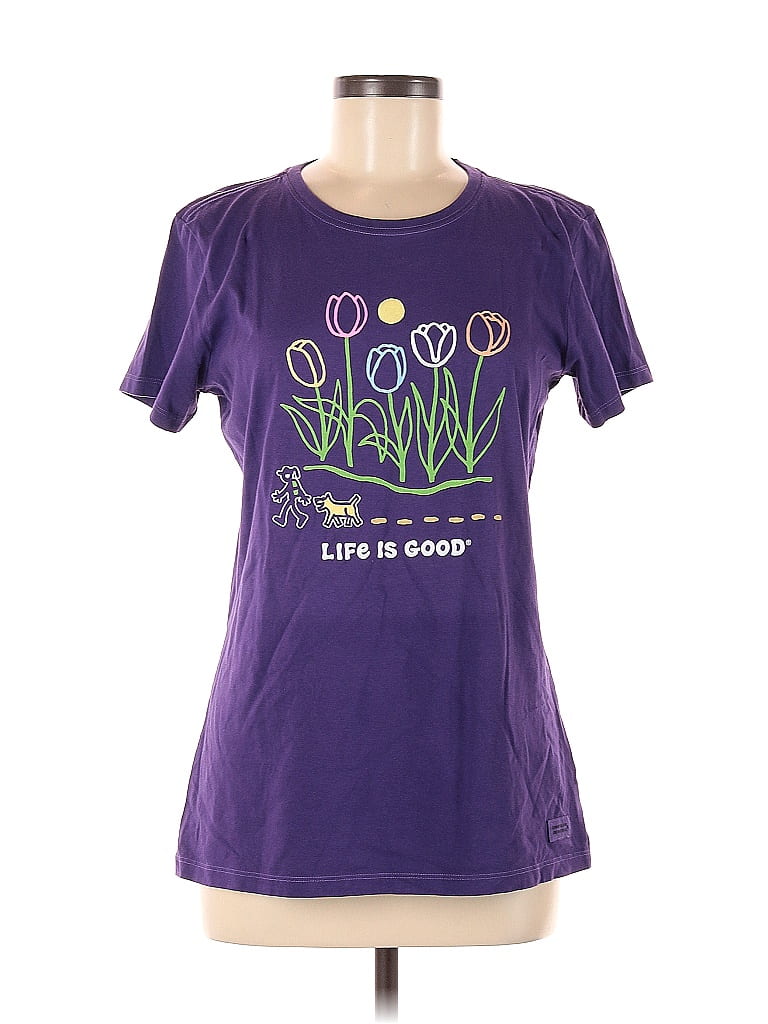 Life Is Good 100 Cotton Graphic Solid Purple Short Sleeve TShirt Size