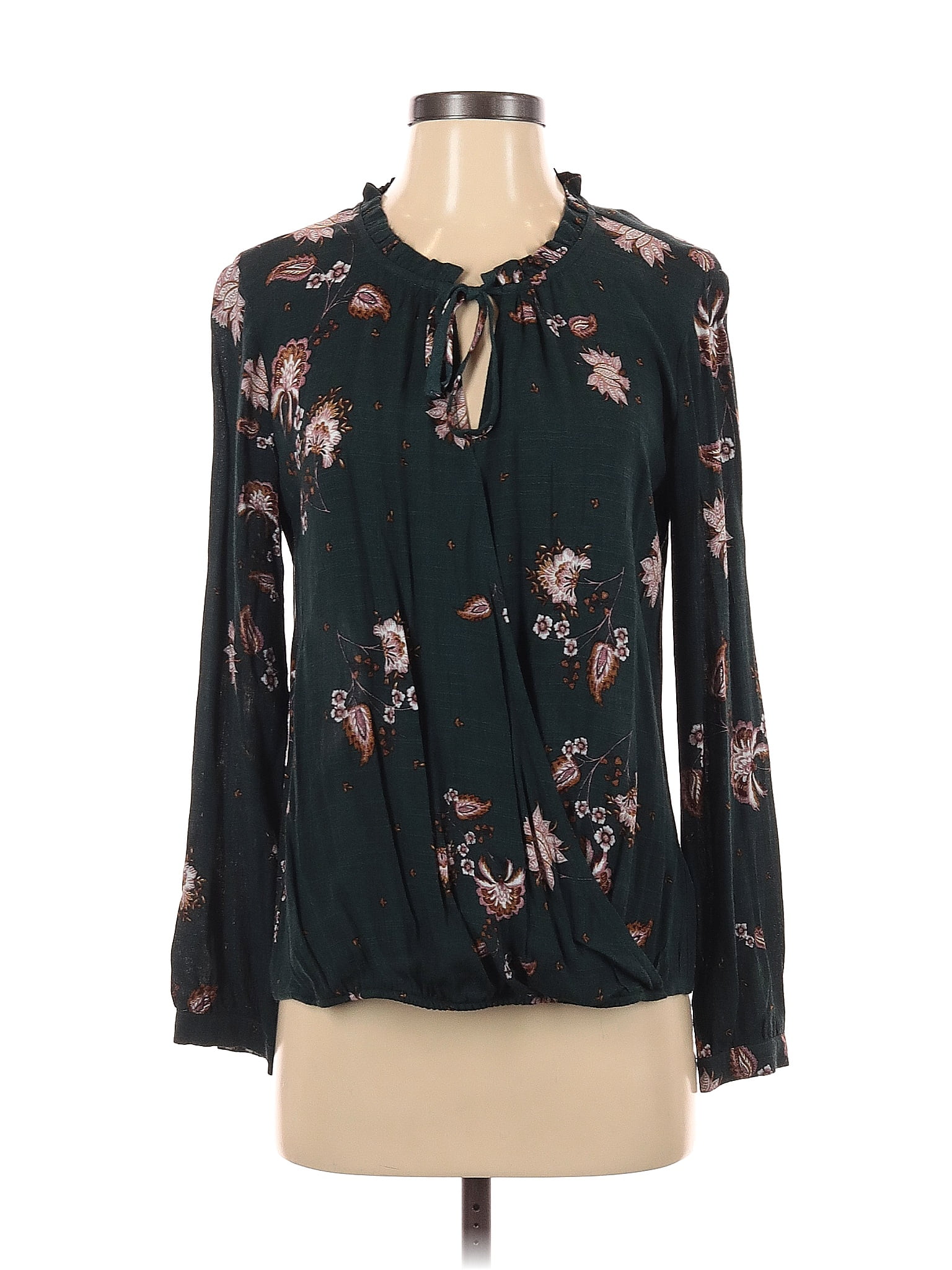 Knox Rose 100 Rayon Floral Black Long Sleeve Blouse Size Xs 48 Off