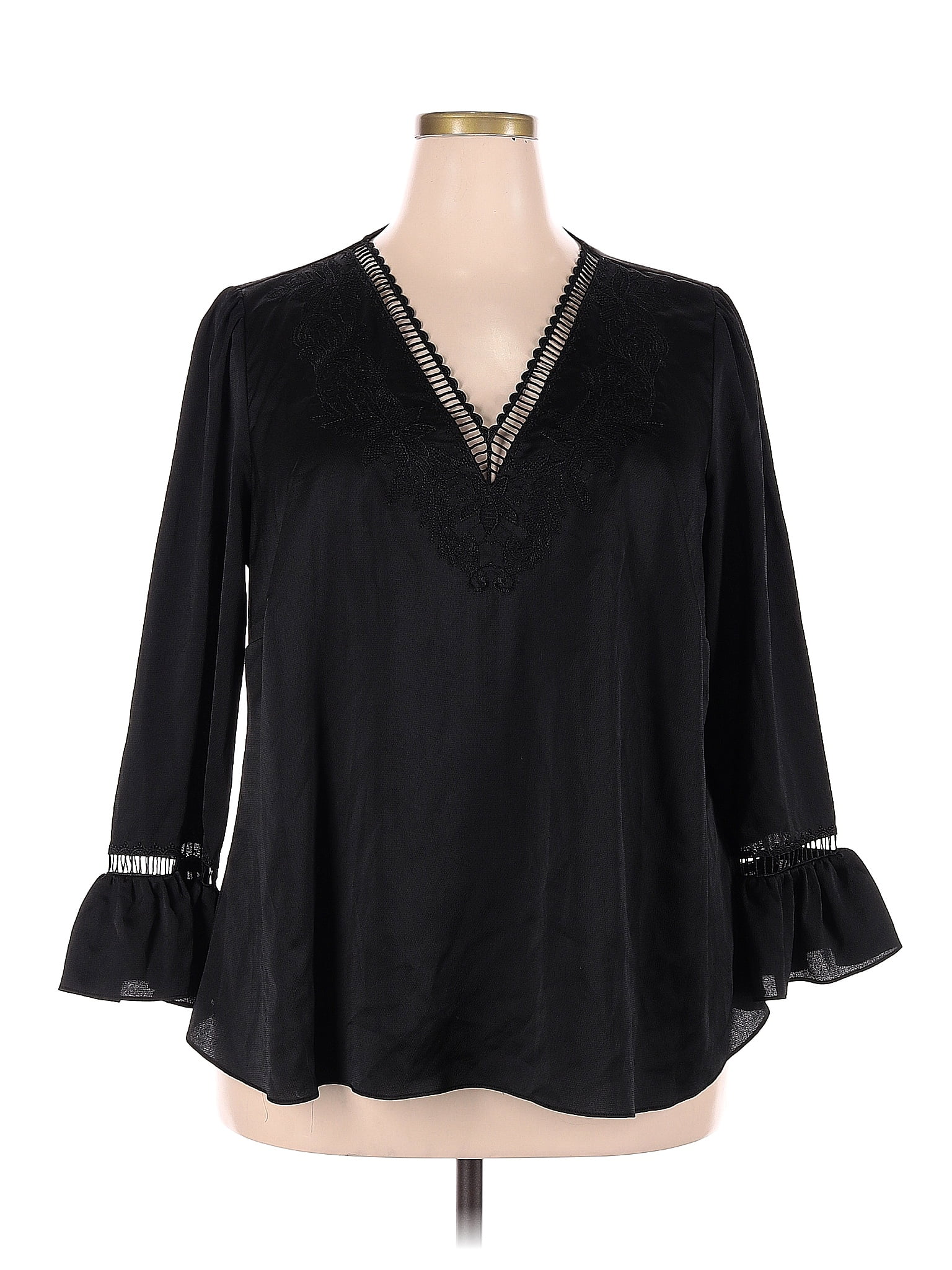 Laundry By Shelli Segal 100 Polyester Black Long Sleeve Blouse Size 2x