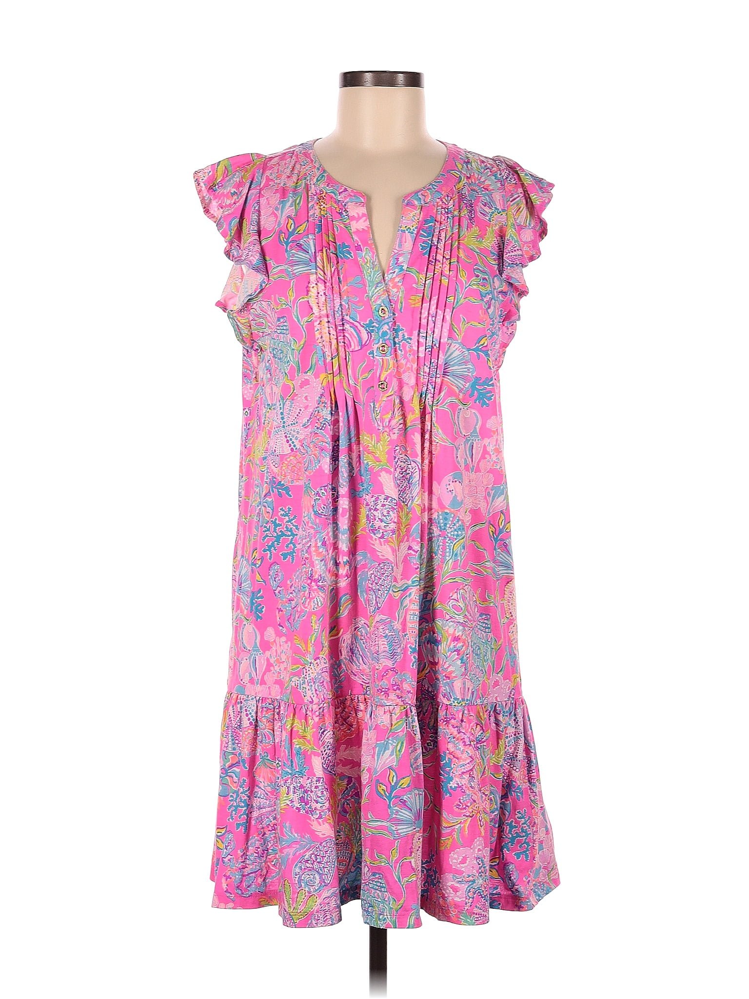 Lilly Pulitzer 100 Cotton Multi Color Pink Casual Dress Size M 62