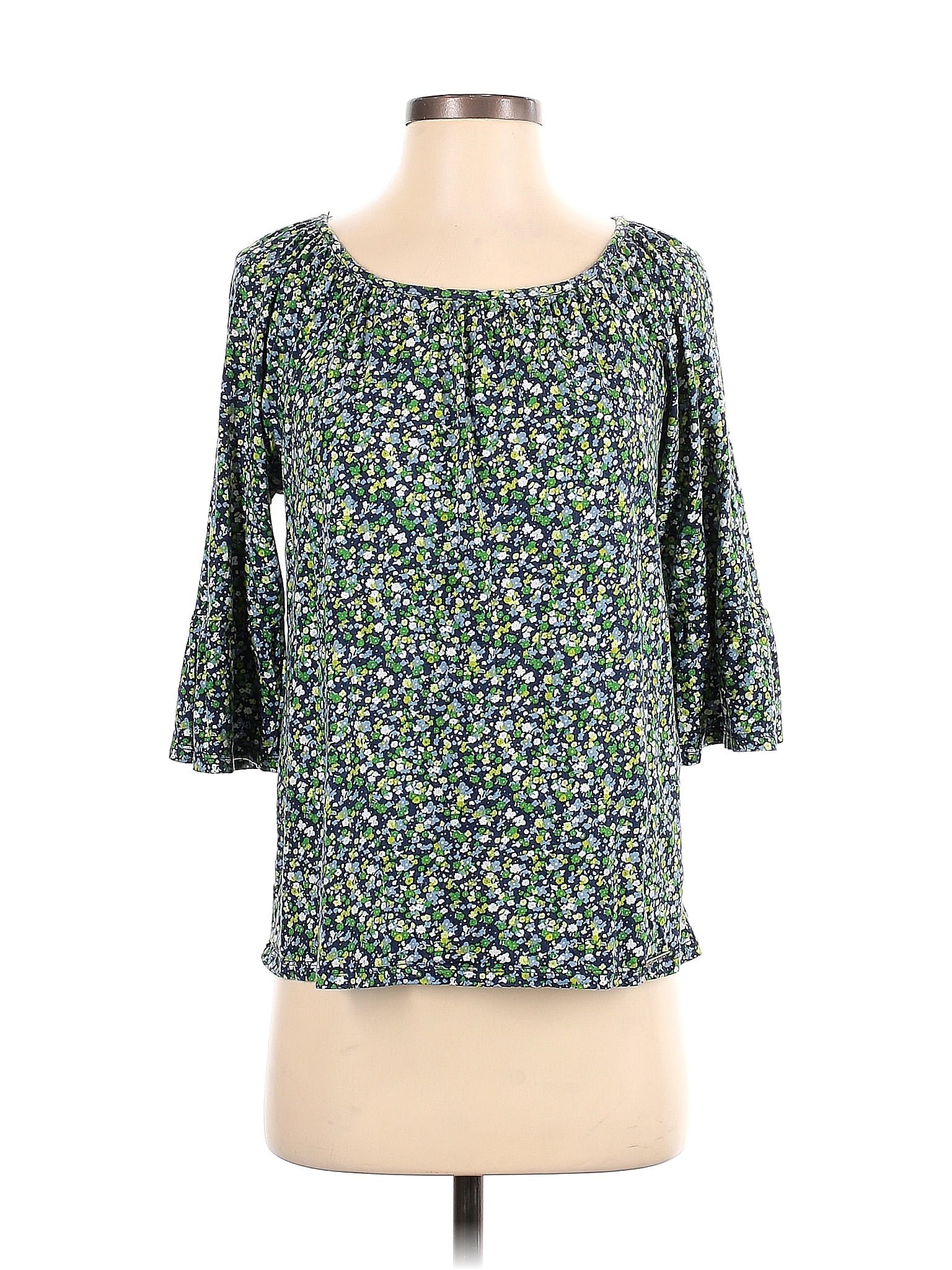Michael Kors Women's Floral 3/4 Sleeve Jewel Neck Top Green Size 2X