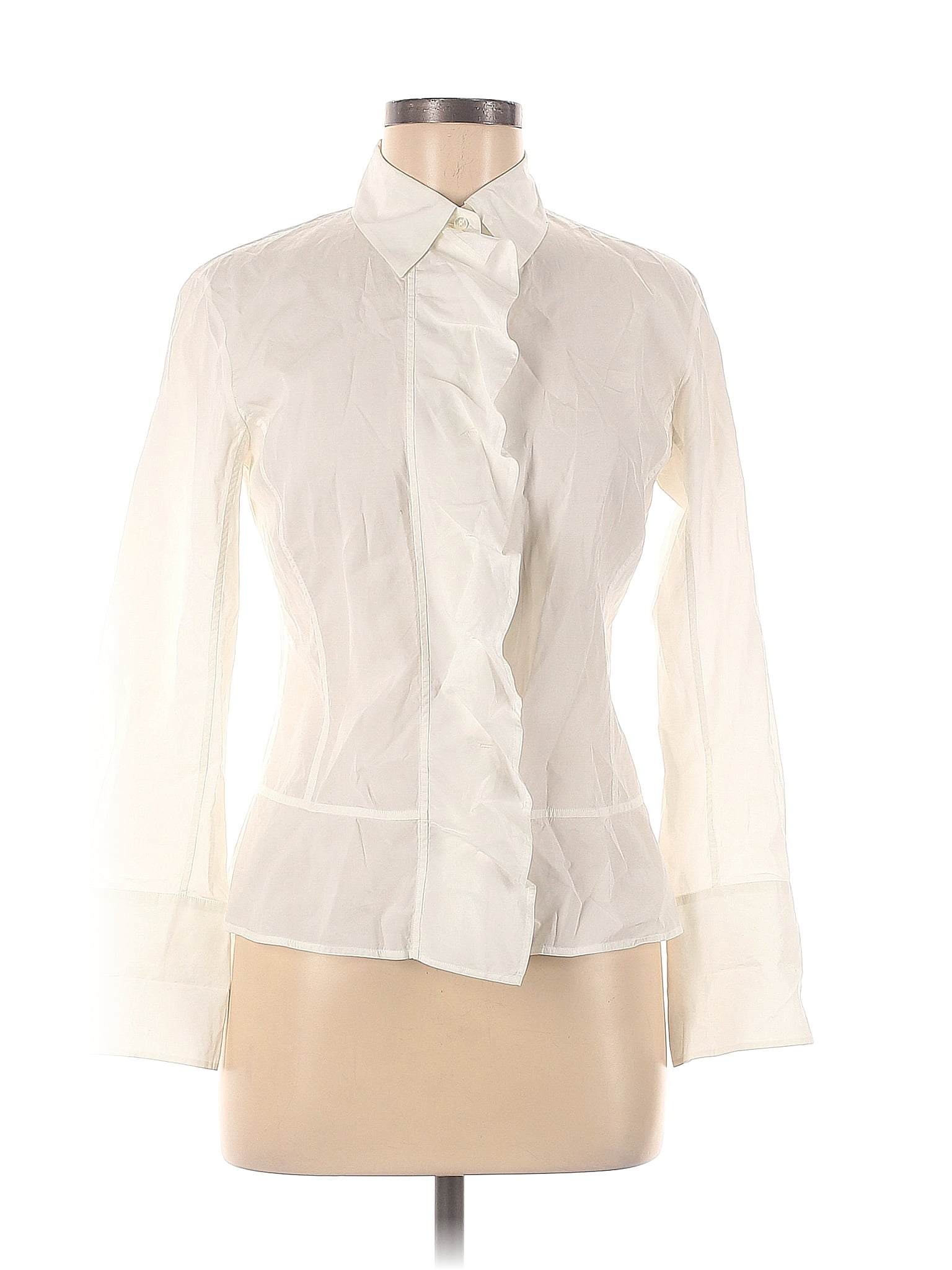 Jil Sander 100 Cotton White Ivory Long Sleeve Blouse Size 38 Eu 86