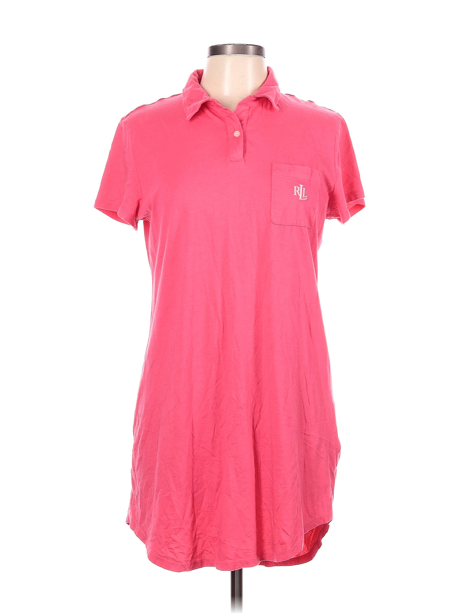 Lauren By Ralph Lauren Solid Pink Casual Dress Size L - 69% Off 