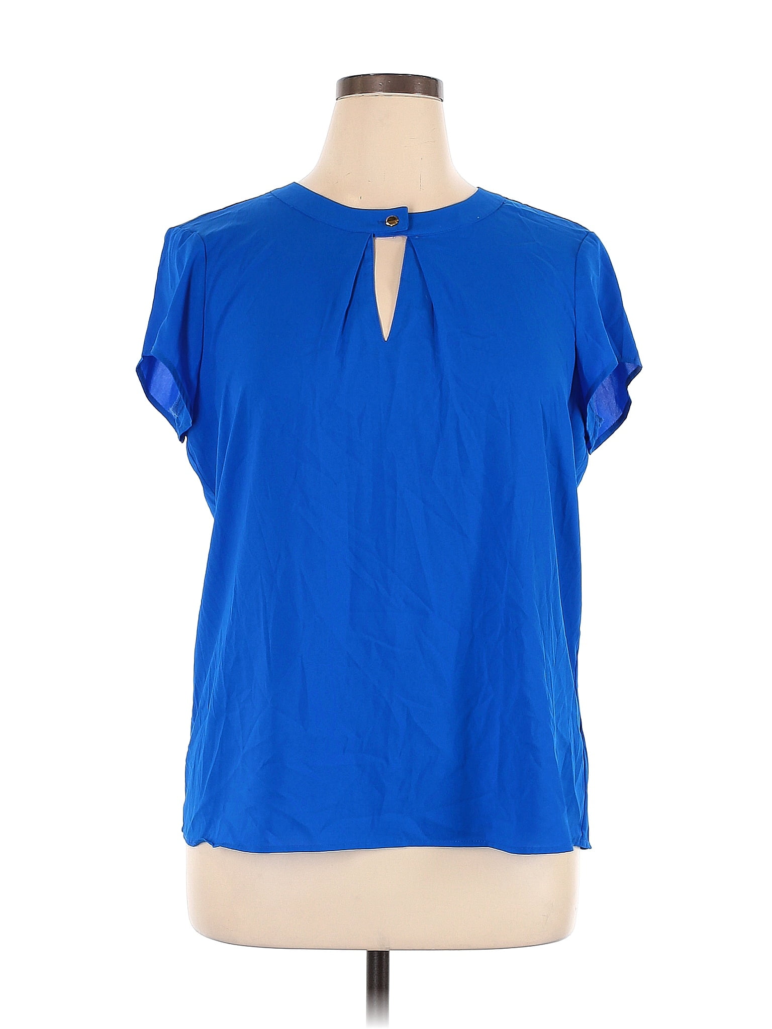 Calvin Klein Solid Blue Short Sleeve Blouse Size Xl 67 Off Thredup