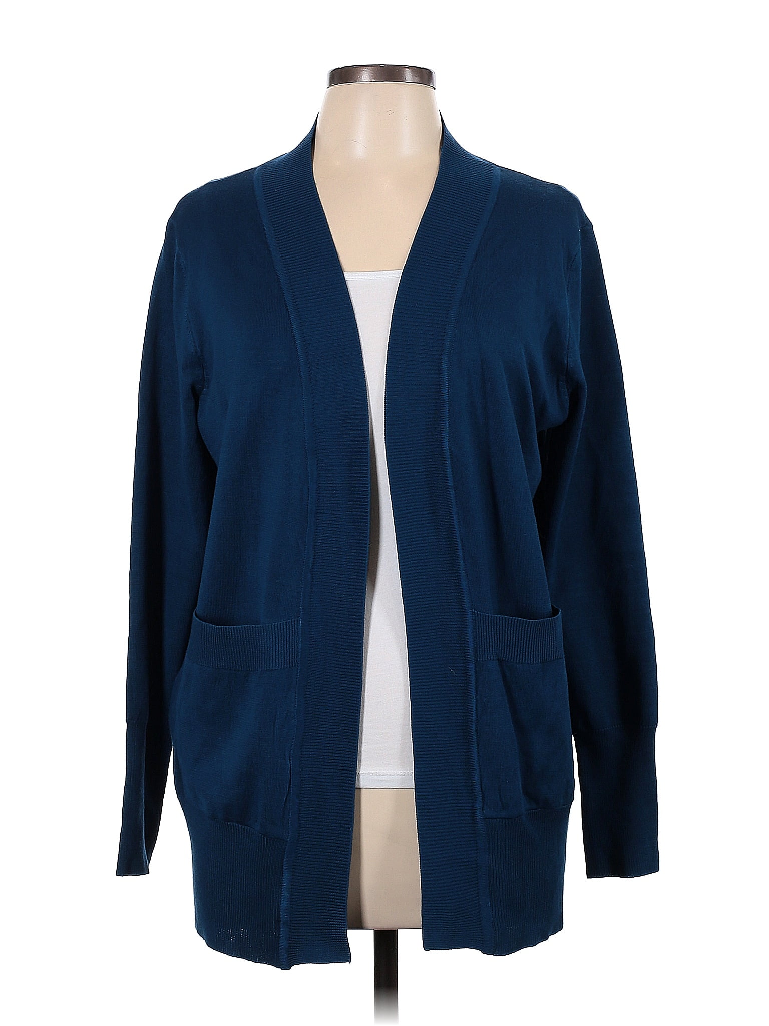 Merokeety 100 Viscose Color Block Solid Teal Blue Cardigan Size L 60