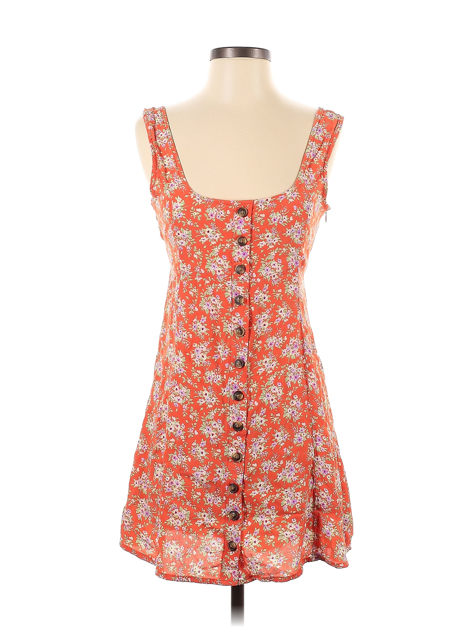 American Eagle Outfitters 100 Viscose Floral Orange Casual Dress Size