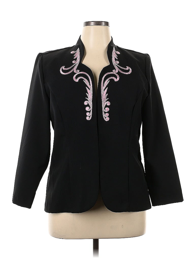 Anthony Richards 100 Polyester Solid Black Blazer Size 18 (Plus) 47