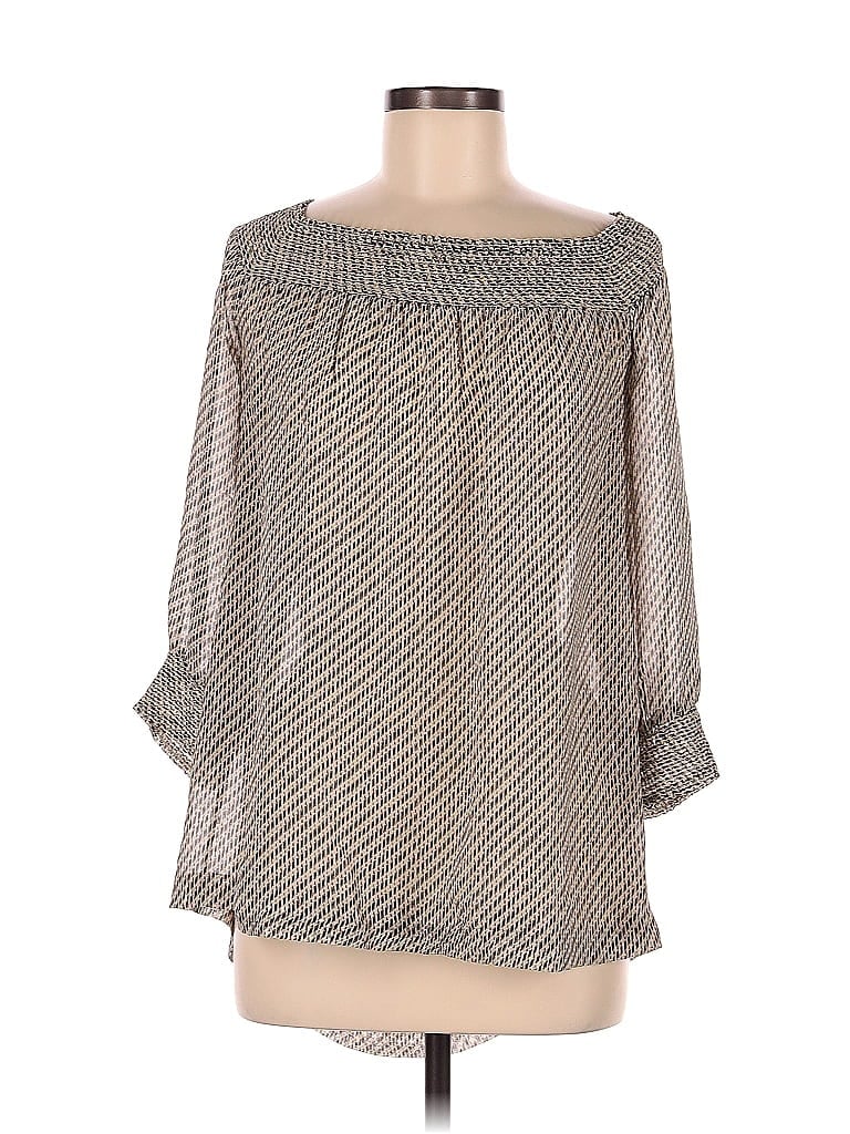 Pre-owned Theory 3/4 Sleeve Silk Top Gray Square Neckline Tops