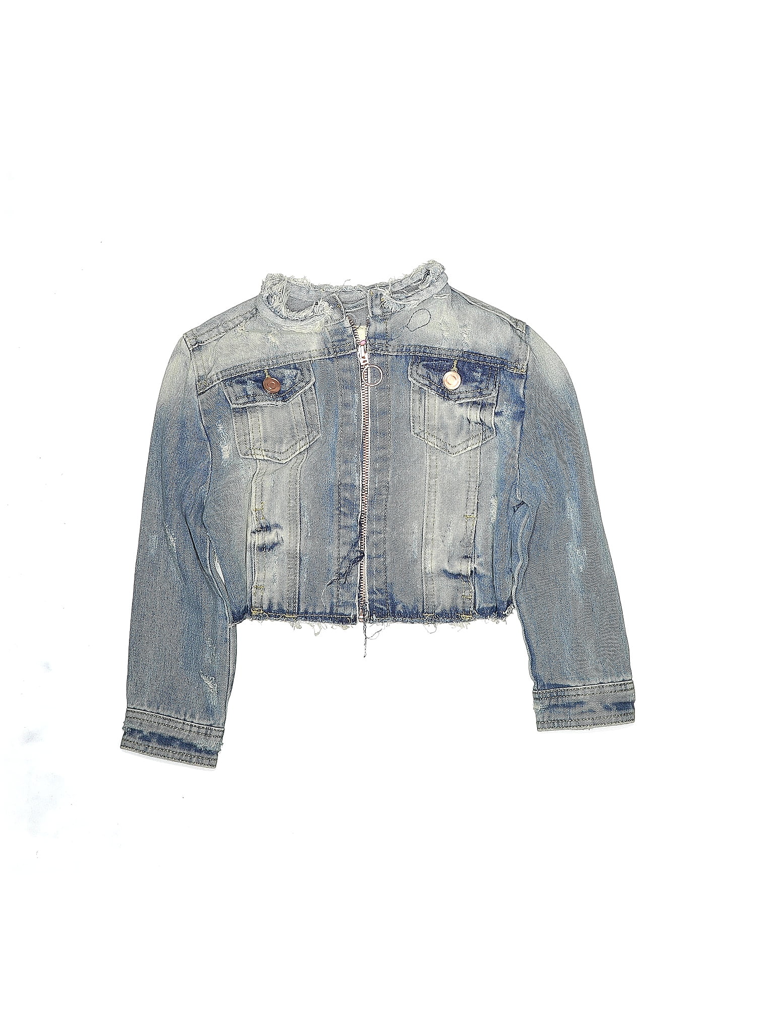 Girls Blue Solid Denim Jacket