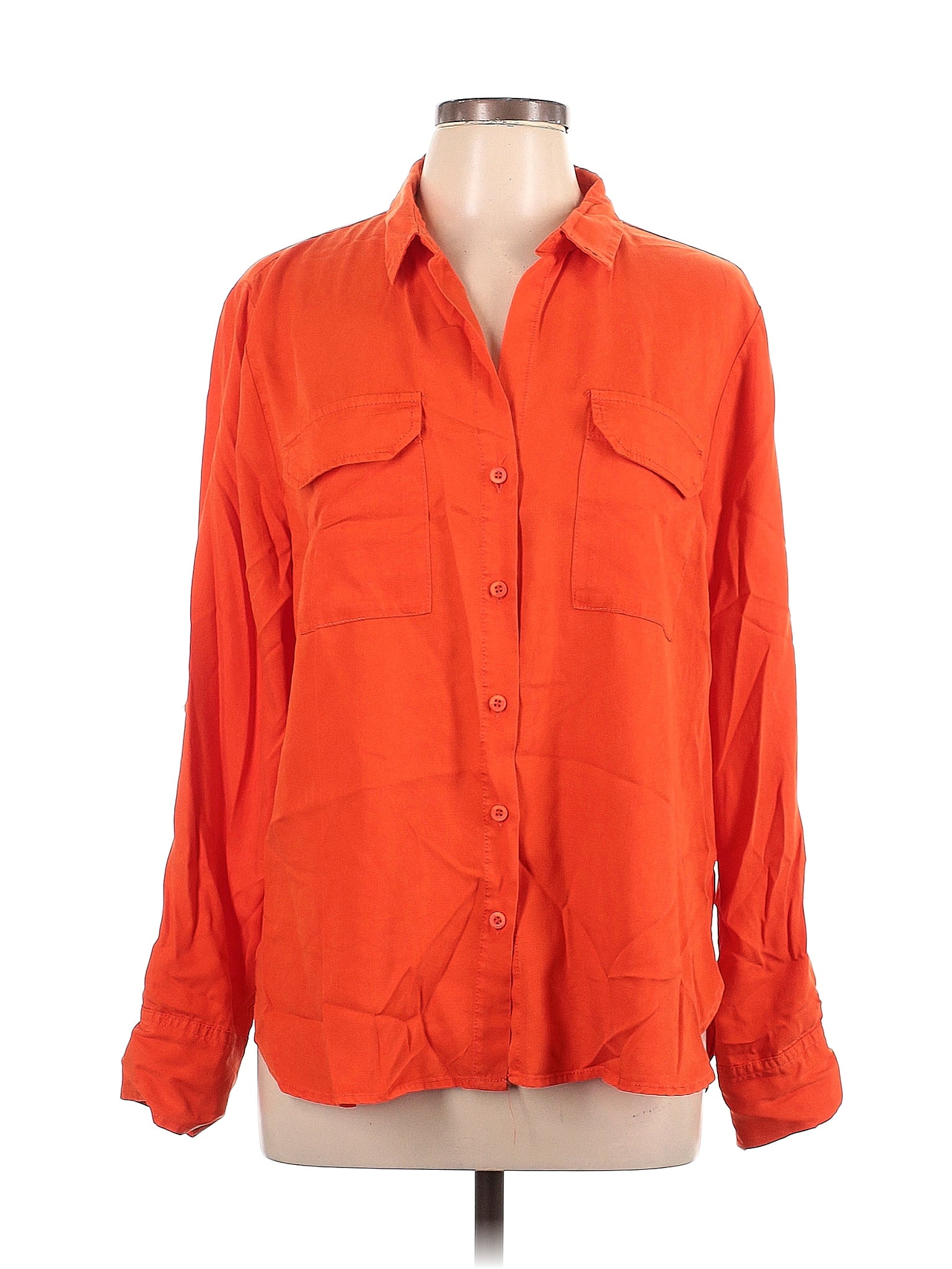 Velvet Heart 100 Tencel Orange Long Sleeve Button Down Shirt Size L