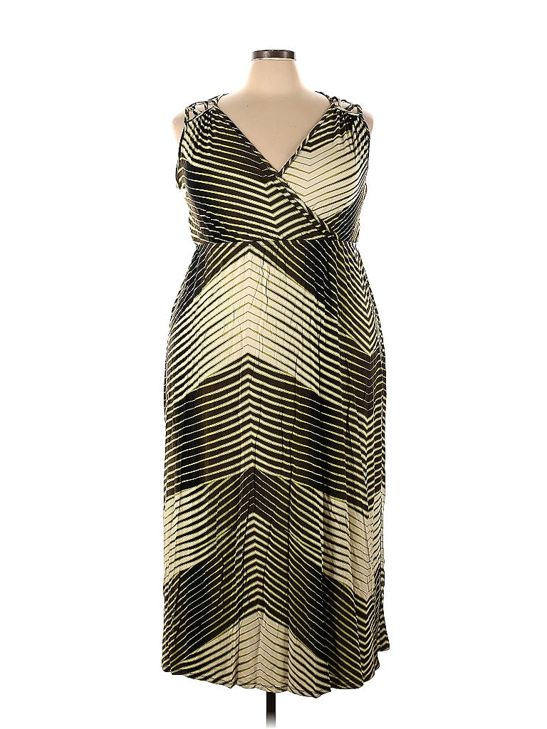 Lane Bryant Chevron Herringbone Chevron Multi Color Green Casual Dress