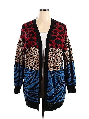 Terra Sky Color Block Multi Color Blue Cardigan Size 0X Plus